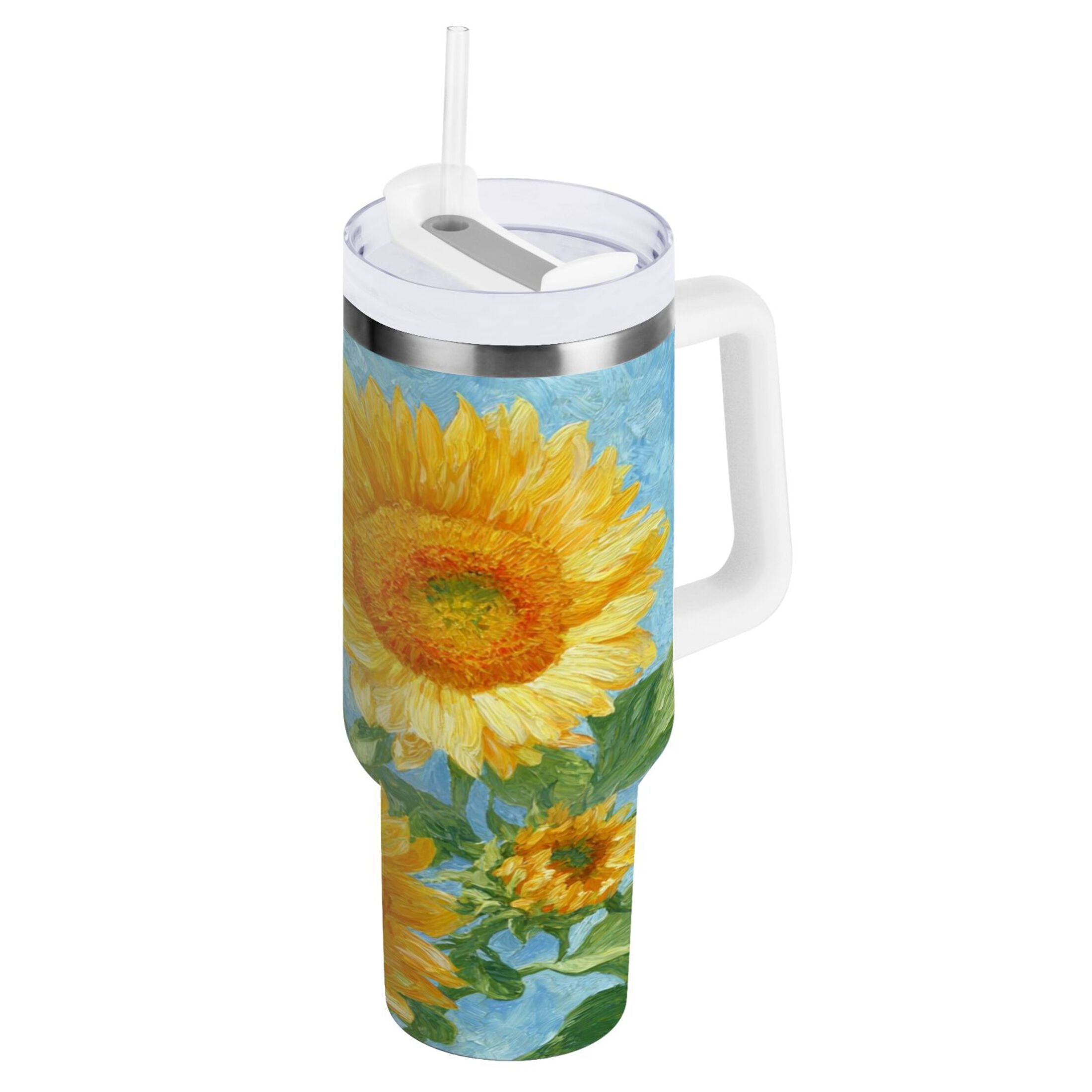 40 oz Insulated Stainless Steel Tumbler Double Wall Stainless Steel Tumbler with 2-Way Drinking Sunflower Oil Painting Edition-ANZE