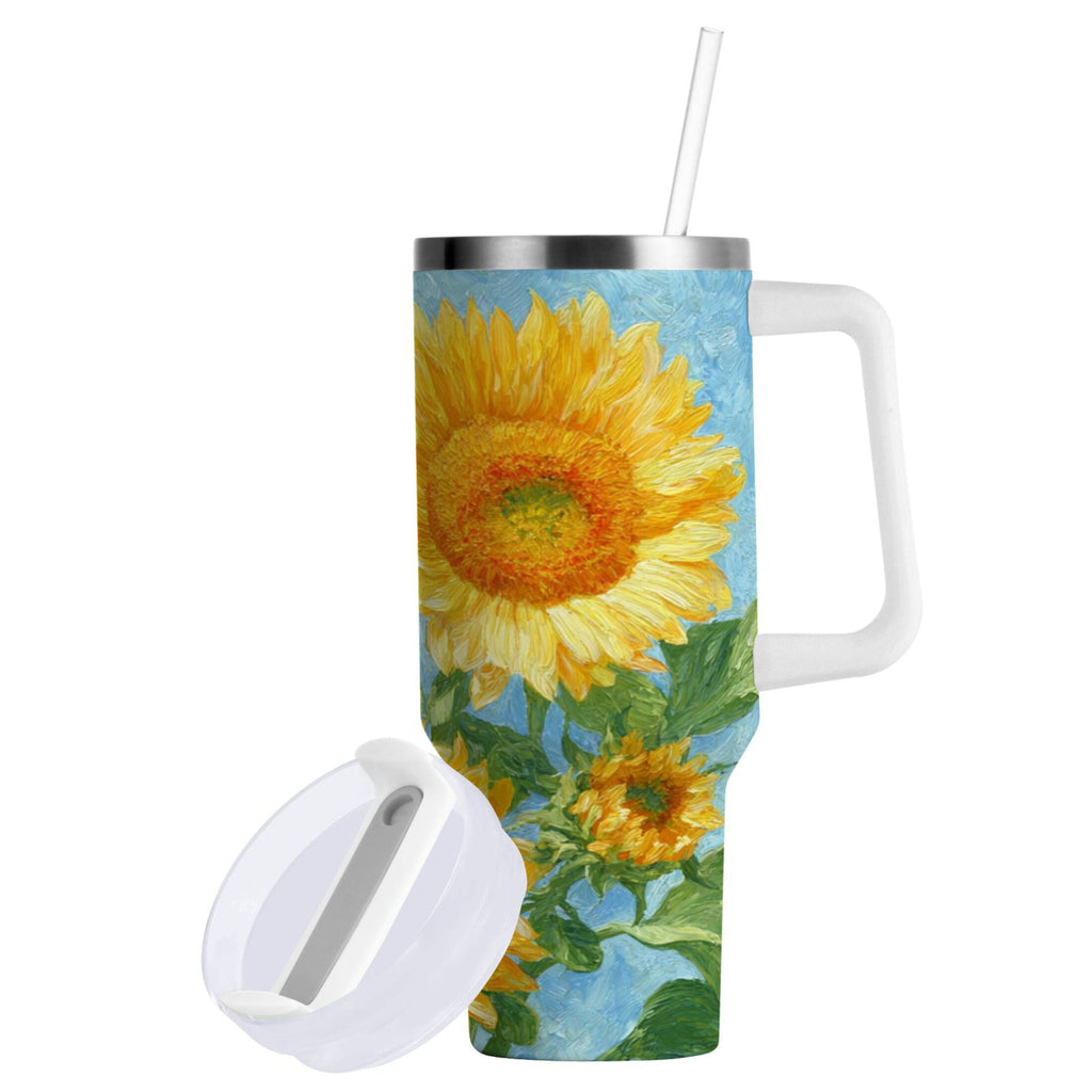 40 oz Insulated Stainless Steel Tumbler Double Wall Stainless Steel Tumbler with 2-Way Drinking Sunflower Oil Painting Edition-ANZE