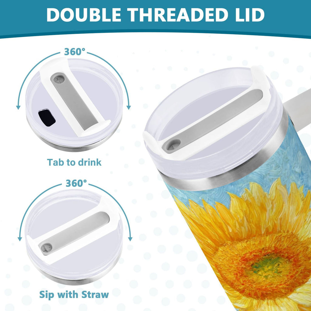 40 oz Insulated Stainless Steel Tumbler Double Wall Stainless Steel Tumbler with 2-Way Drinking Sunflower Oil Painting Edition-ANZE