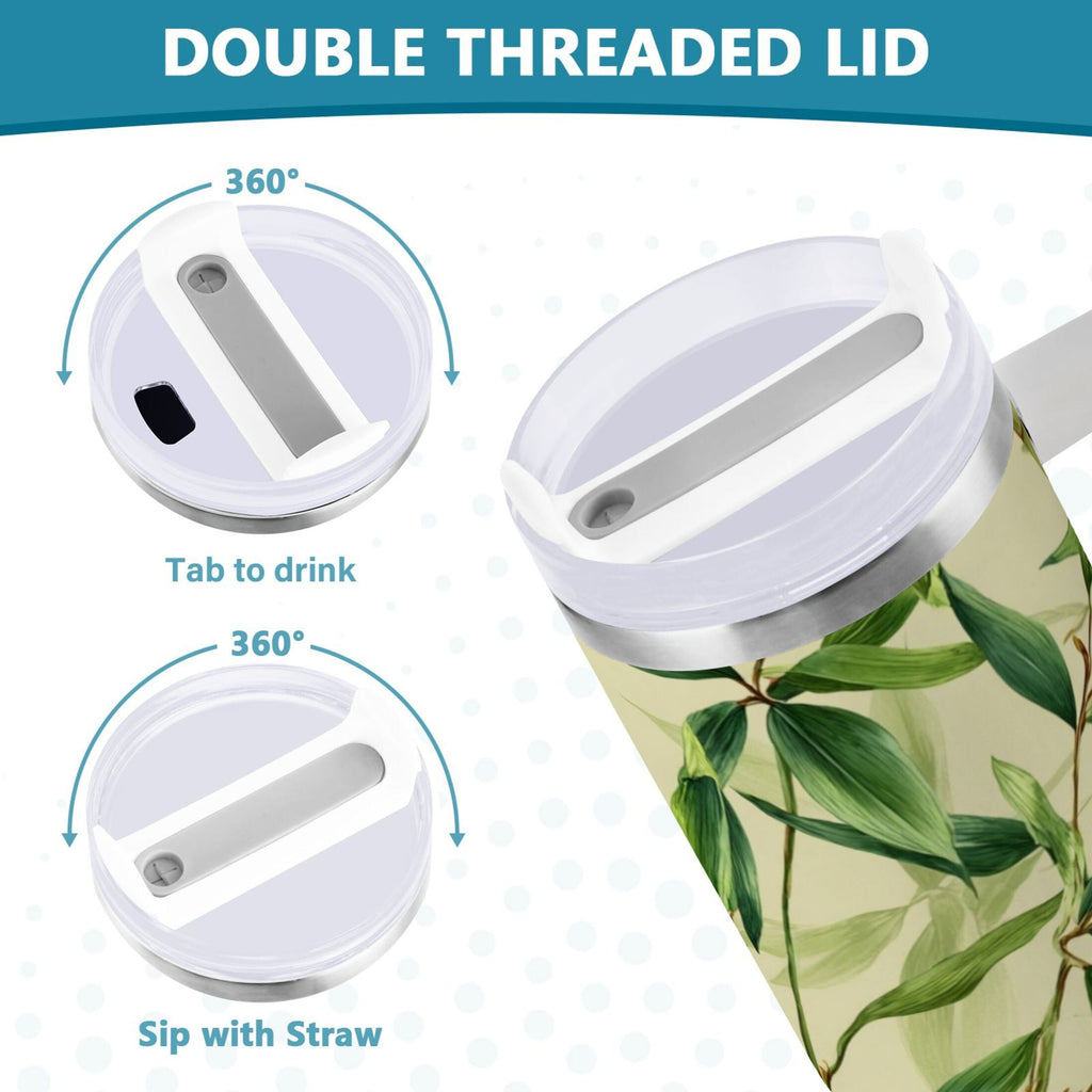 30 oz Insulated Stainless Steel Tumbler Double Wall Stainless Steel Tumbler with 2-Way Drinking Bamboo Pattern Edition-VTYX