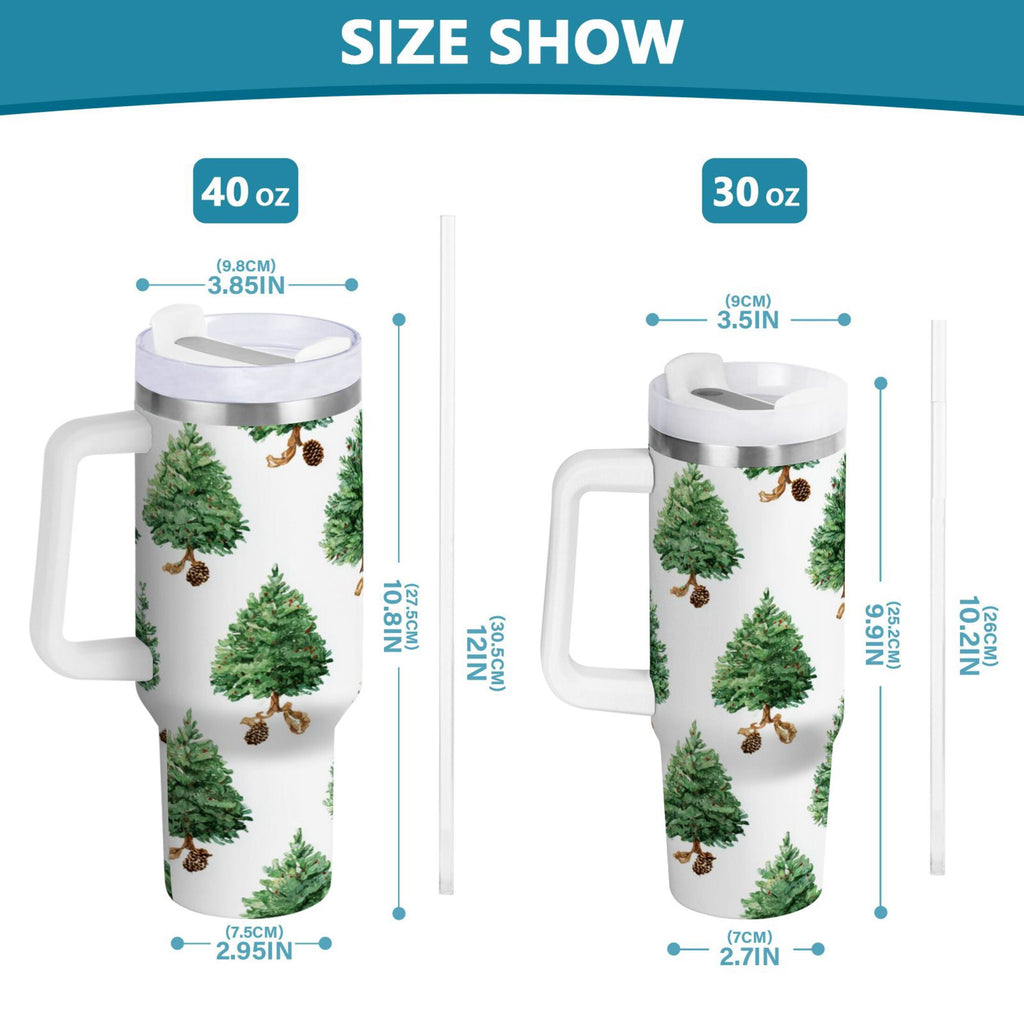 30 oz Insulated Stainless Steel Tumbler Double Wall Stainless Steel Tumbler with 2-Way Drinking Watercolor Green Christmas Tree Edition-VR4K