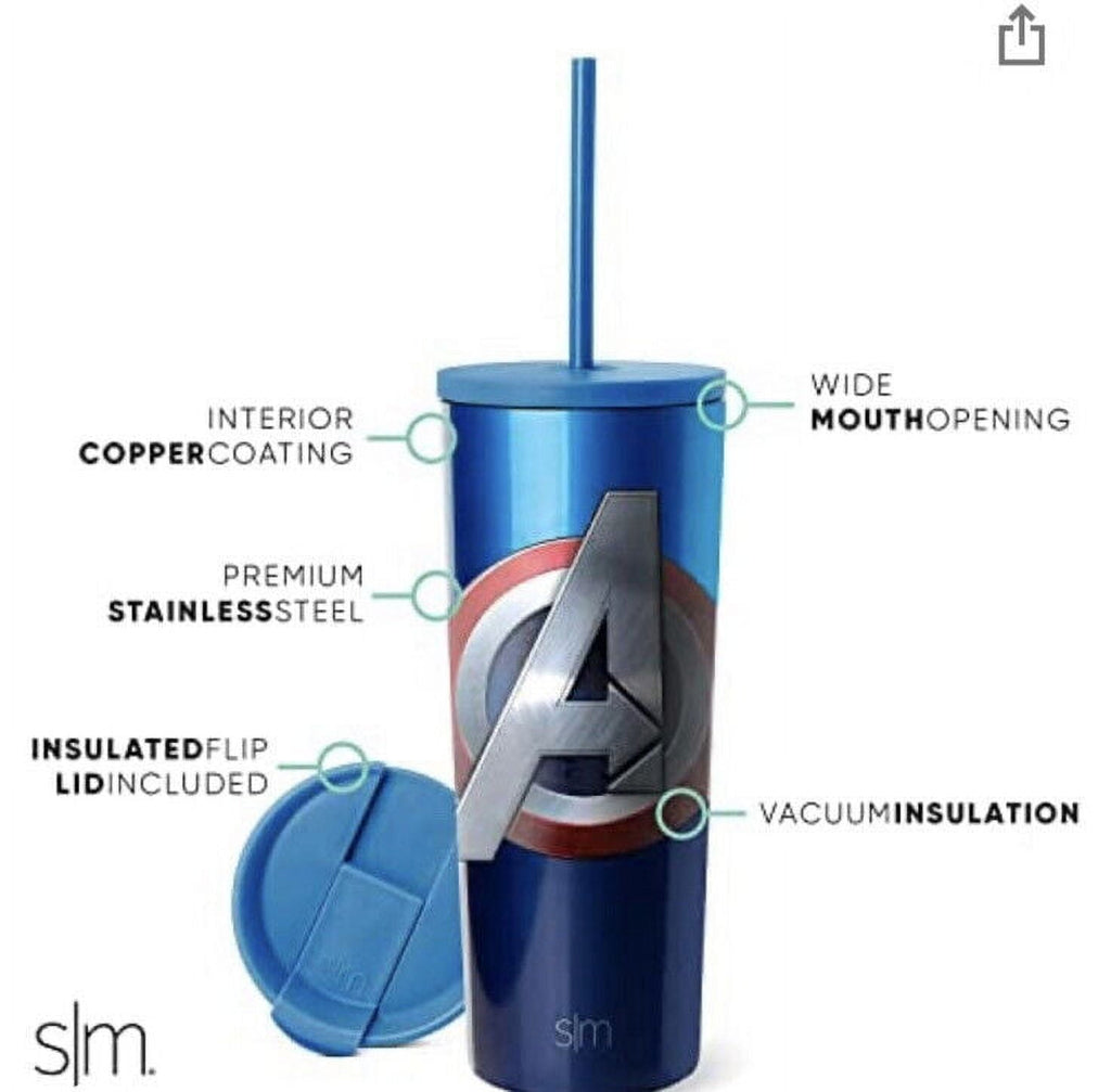 Simple Modern Insulated Avengers Shield 24oz  Tumbler W/Flip Lid and Straw Lid Edition-JX52
