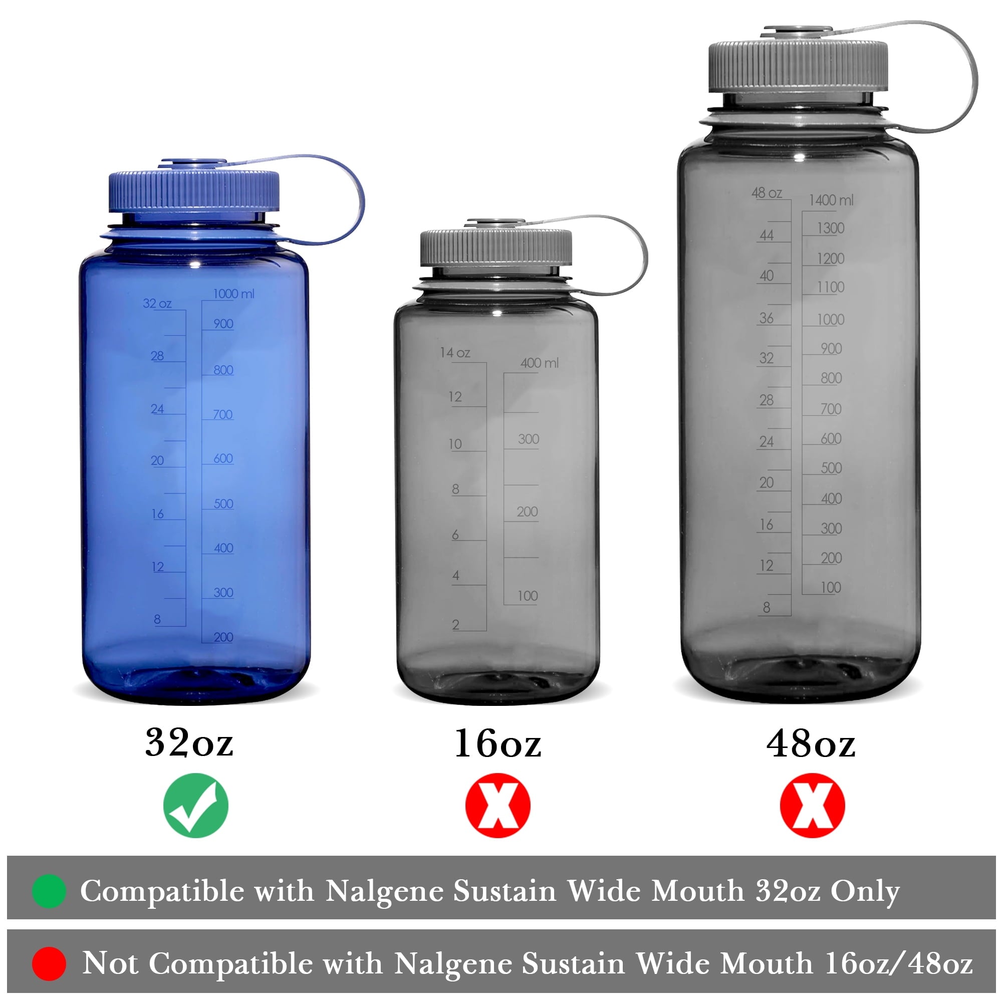 Linkidea 4 Pack Water Bottle Silicone Splashguard Compatible with Nalgene Sustain Wide Mouth 32oz, Anti-Spill Splash Guard for Wide-Necked Bottles with 53mm Opening, Waterbottle Easy Sipper Edition-GXQC