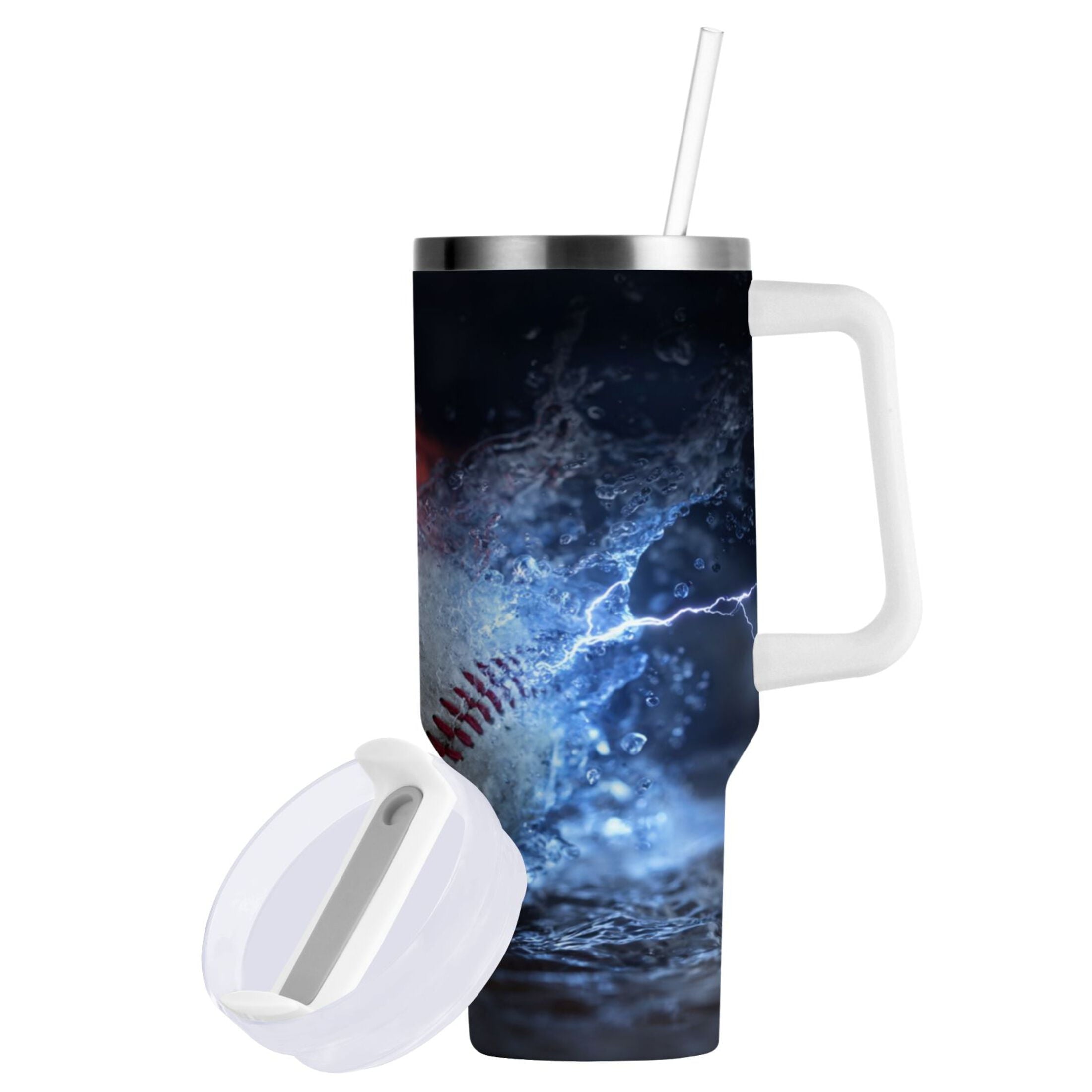 40 oz Insulated Stainless Steel Tumbler Double Wall Stainless Steel Tumbler with 2-Way Drinking Baseball with Water and Fire Edition-EUOP