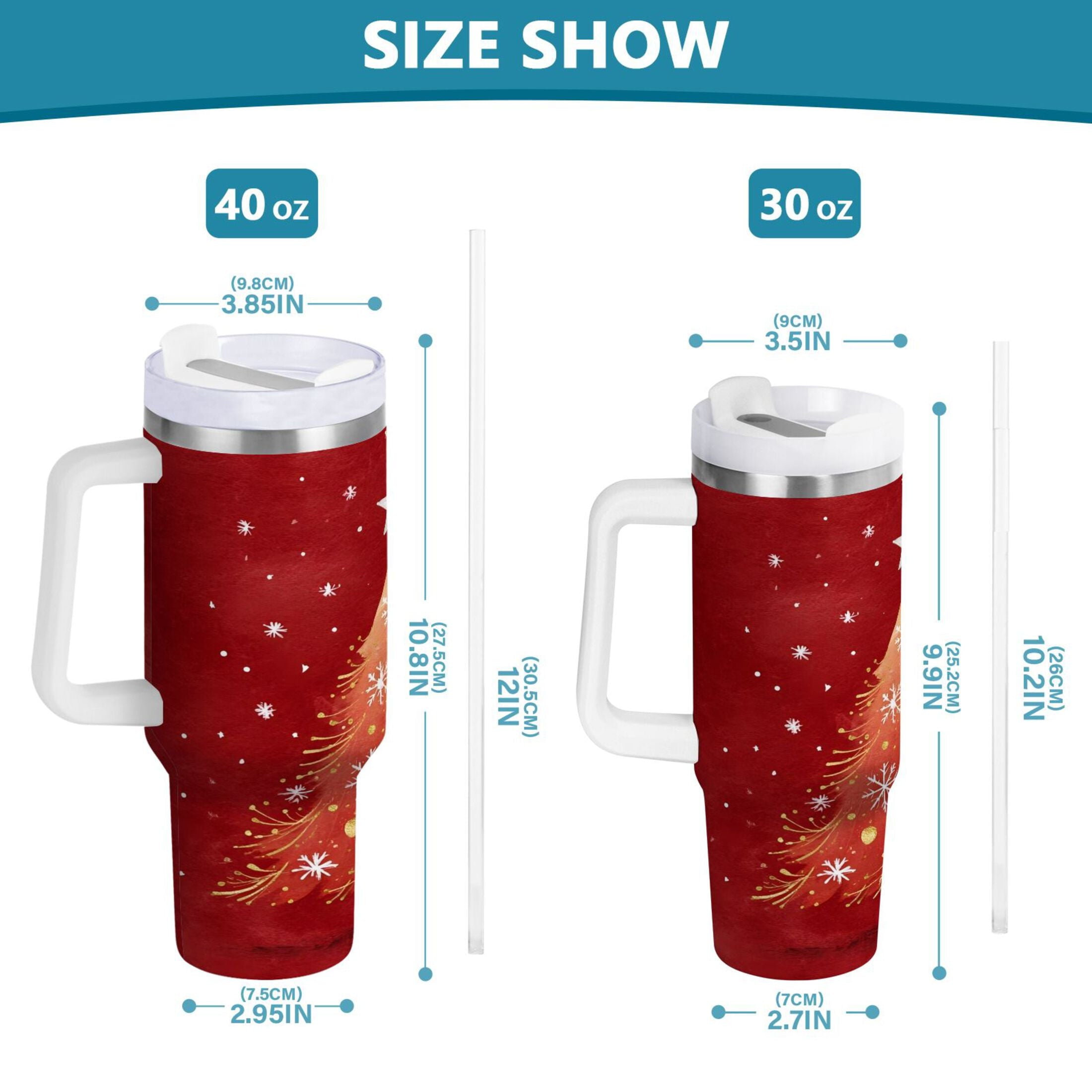 40 oz Insulated Stainless Steel Tumbler Double Wall Stainless Steel Tumbler with 2-Way Drinking Red Christmas Tree Edition-0RK4