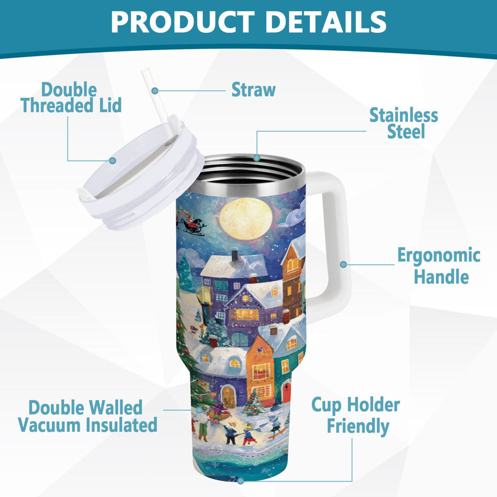 30 oz Insulated Stainless Steel Tumbler Double Wall Stainless Steel Tumbler with 2-Way Drinking Charming Christmas Scene Edition-CUKU