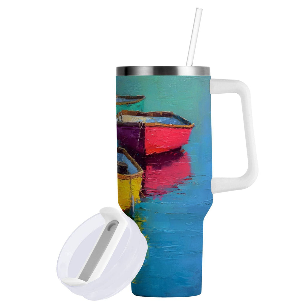 30 oz Insulated Stainless Steel Tumbler Double Wall Stainless Steel Tumbler with 2-Way Drinking Colorful Row Boats Edition-LMTC