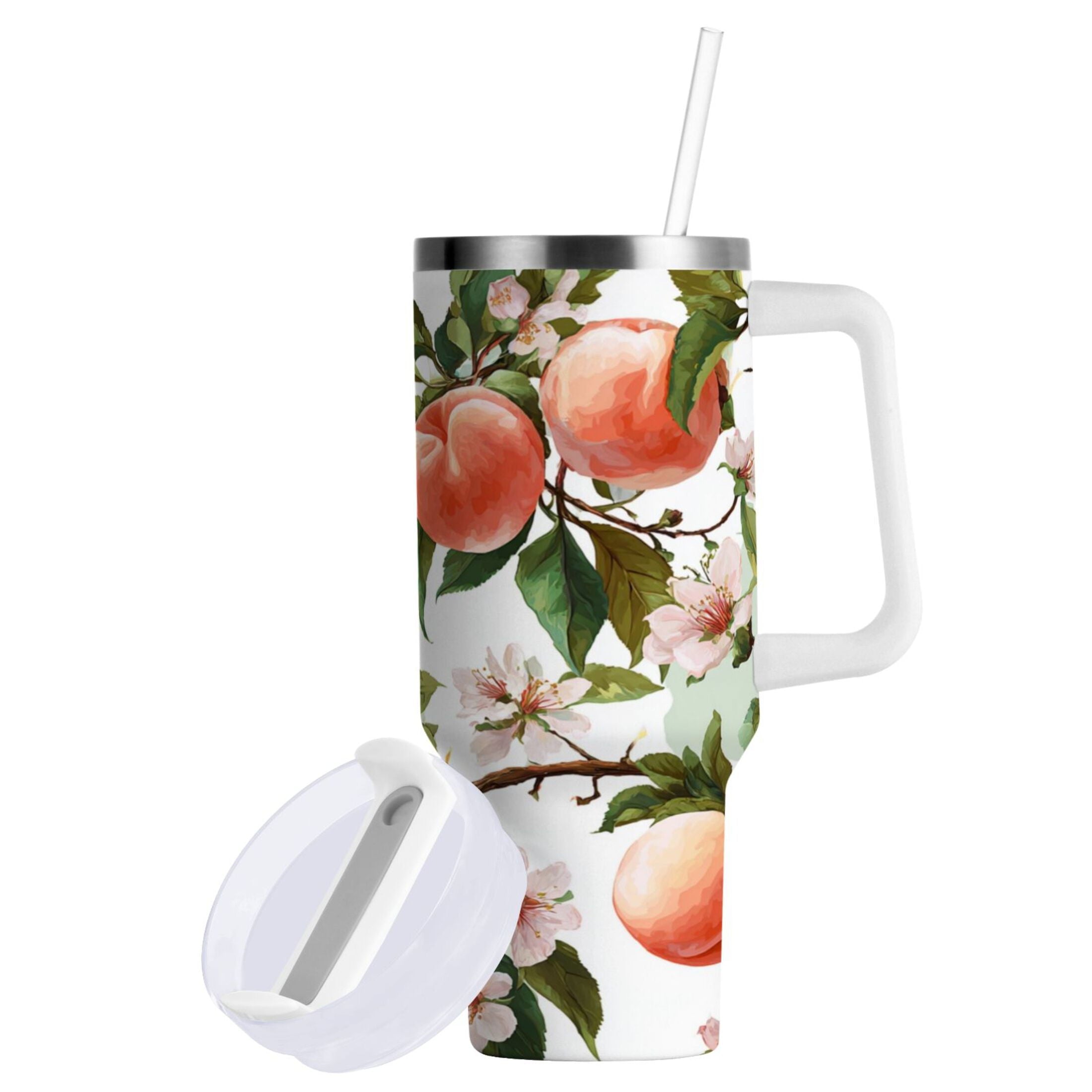 30 oz Insulated Stainless Steel Tumbler Double Wall Stainless Steel Tumbler with 2-Way Drinking Peach Fruit Pattern Edition-M2ZA