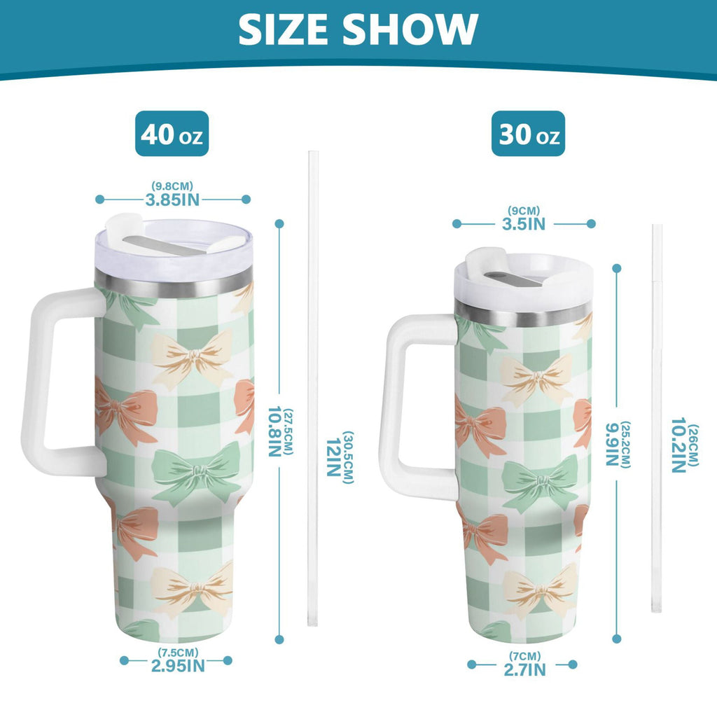 40 oz Insulated Stainless Steel Tumbler Double Wall Stainless Steel Tumbler with 2-Way Drinking Green and Peach Bow Pattern Edition-U5S0