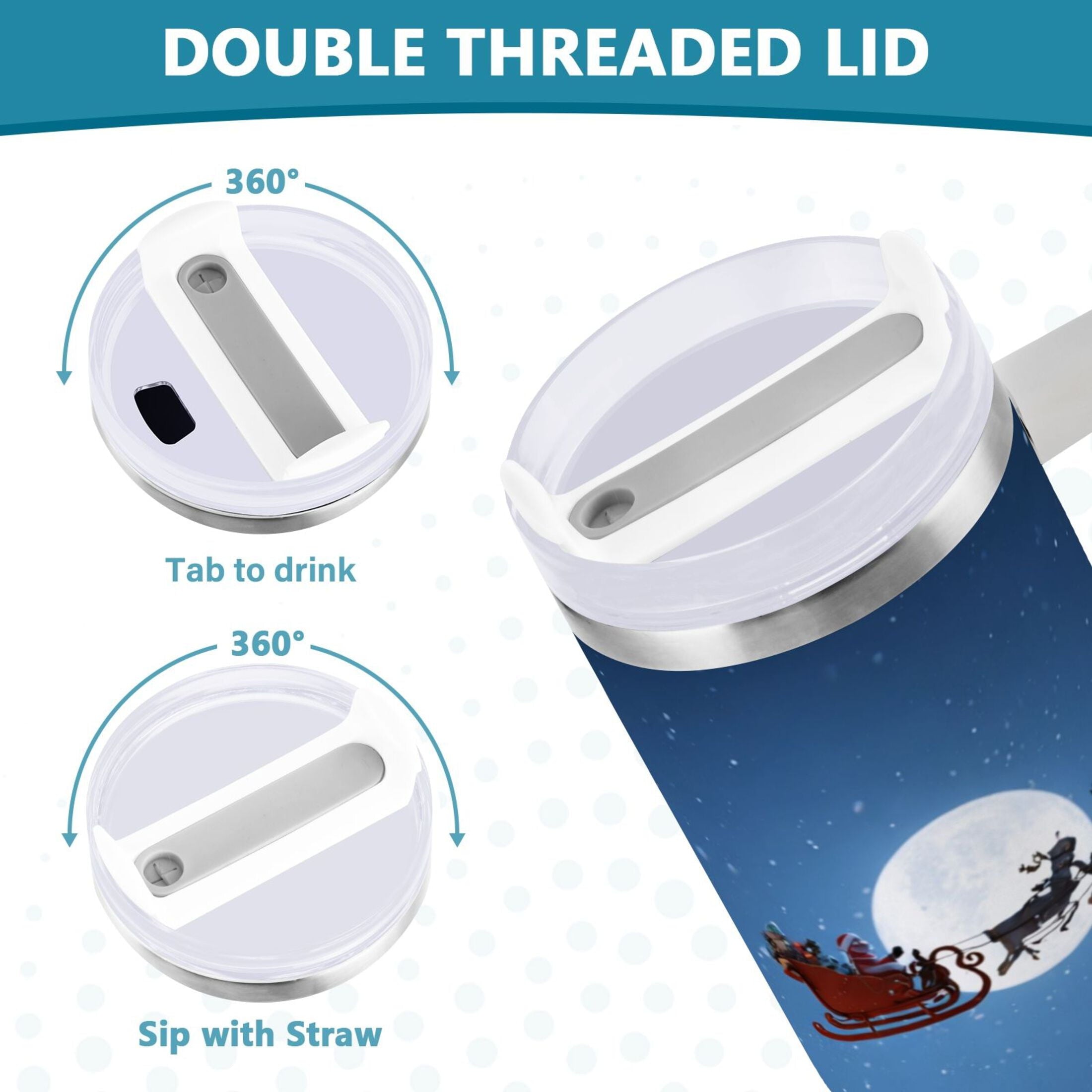 30 oz Insulated Stainless Steel Tumbler Double Wall Stainless Steel Tumbler with 2-Way Drinking Christmas Night Scene Edition-3V9N
