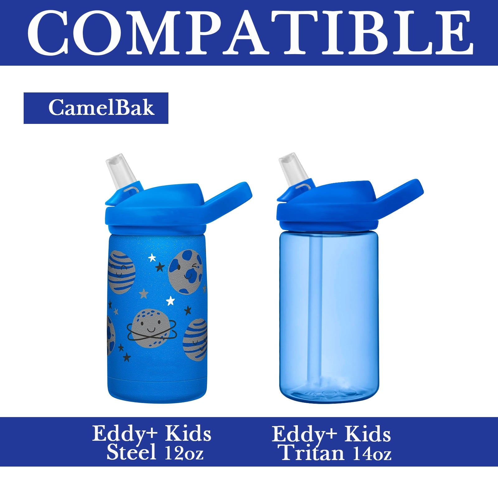 Linkidea Water Bottle Sleeve Compatible with CamelBak Eddy+ Tritan 14oz, Steel 12oz Kids Bottle, Waterbottle Holder Bag with Name Tag, Navy Blue Edition-HCEU