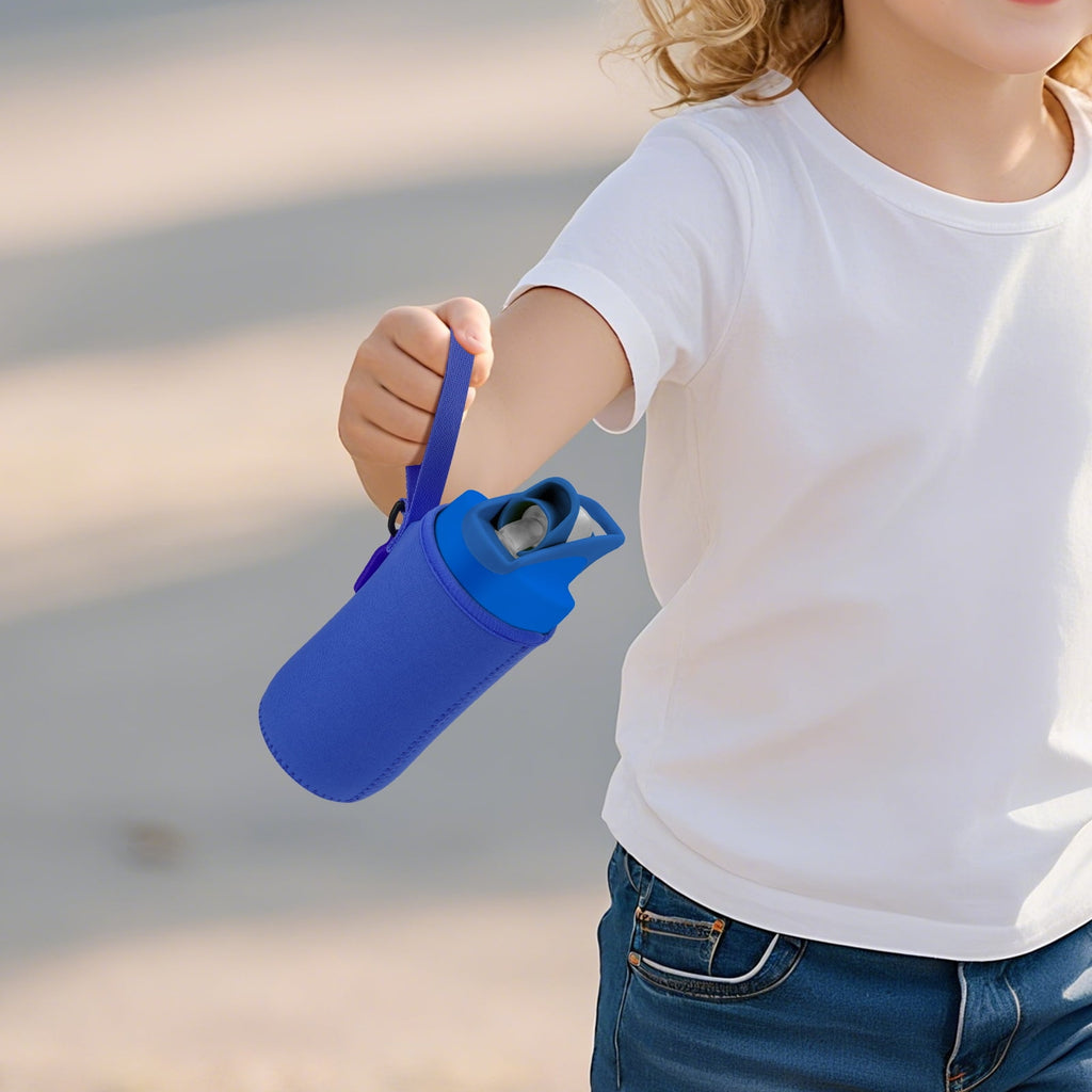 Linkidea Water Bottle Sleeve Compatible with CamelBak Eddy+ Tritan 14oz, Steel 12oz Kids Bottle, Waterbottle Holder Bag with Name Tag, Navy Blue Edition-HCEU