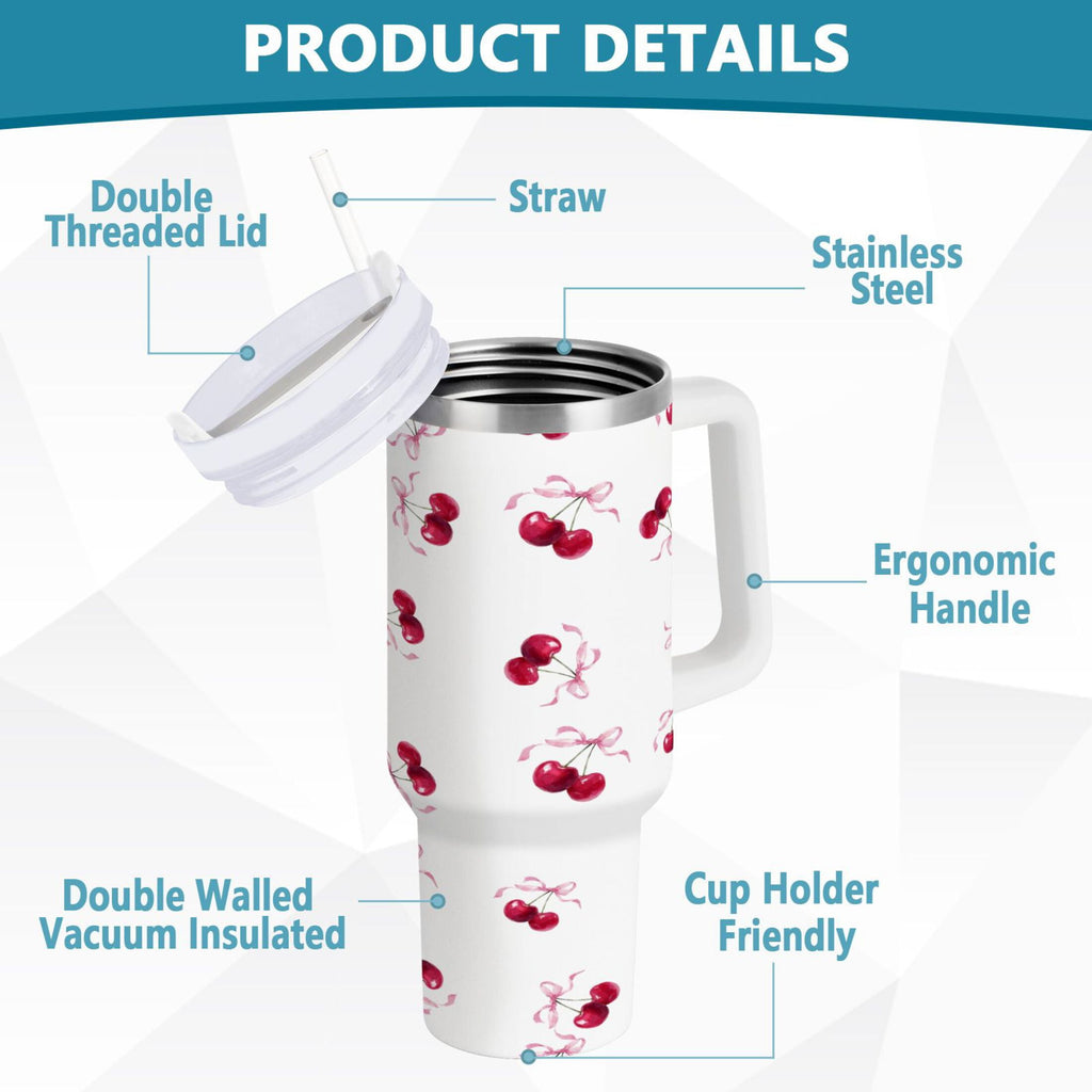 30 oz Insulated Stainless Steel Tumbler Double Wall Stainless Steel Tumbler with 2-Way Drinking Watercolor Cherries Pattern Edition-CFP1