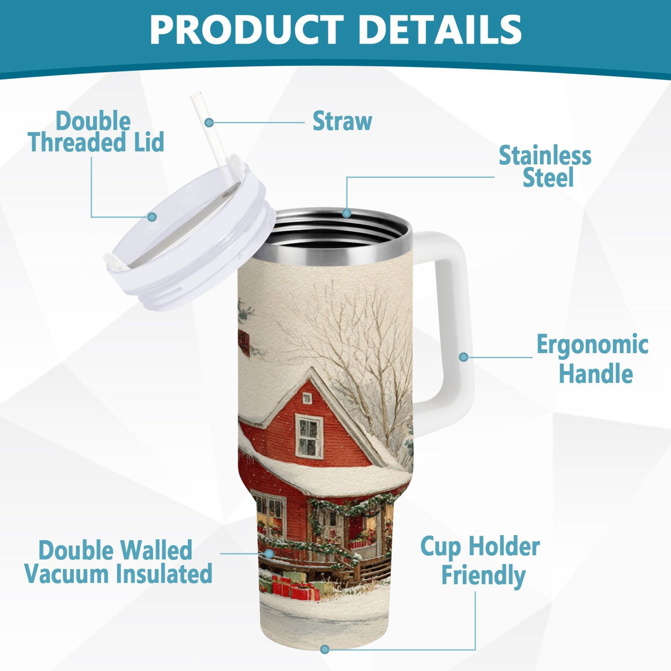 40 oz Insulated Stainless Steel Tumbler Double Wall Stainless Steel Tumbler with 2-Way Drinking House with Snow-covered Roof Edition-4AKM