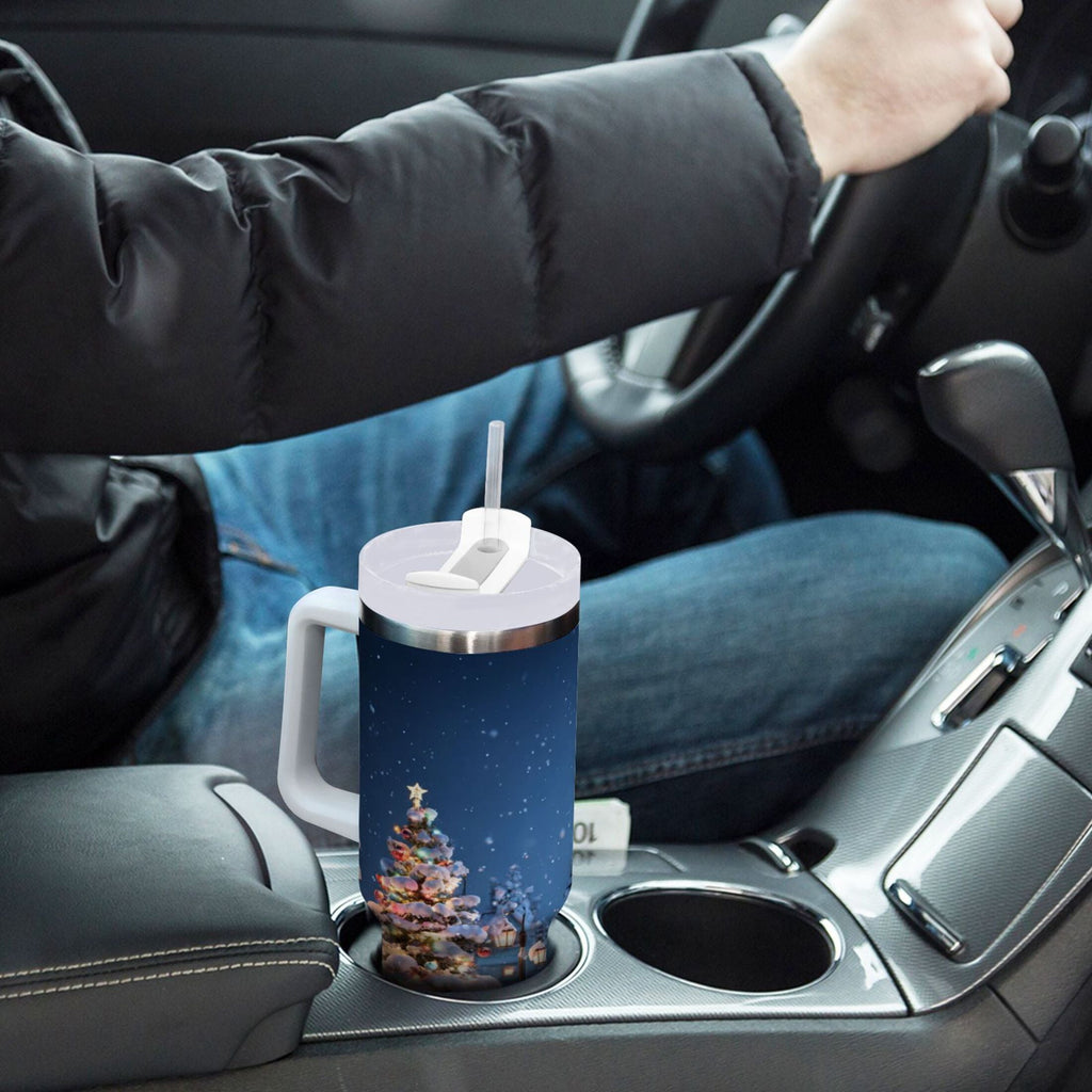 30 oz Insulated Stainless Steel Tumbler Double Wall Stainless Steel Tumbler with 2-Way Drinking Christmas Night Scene Edition-3V9N