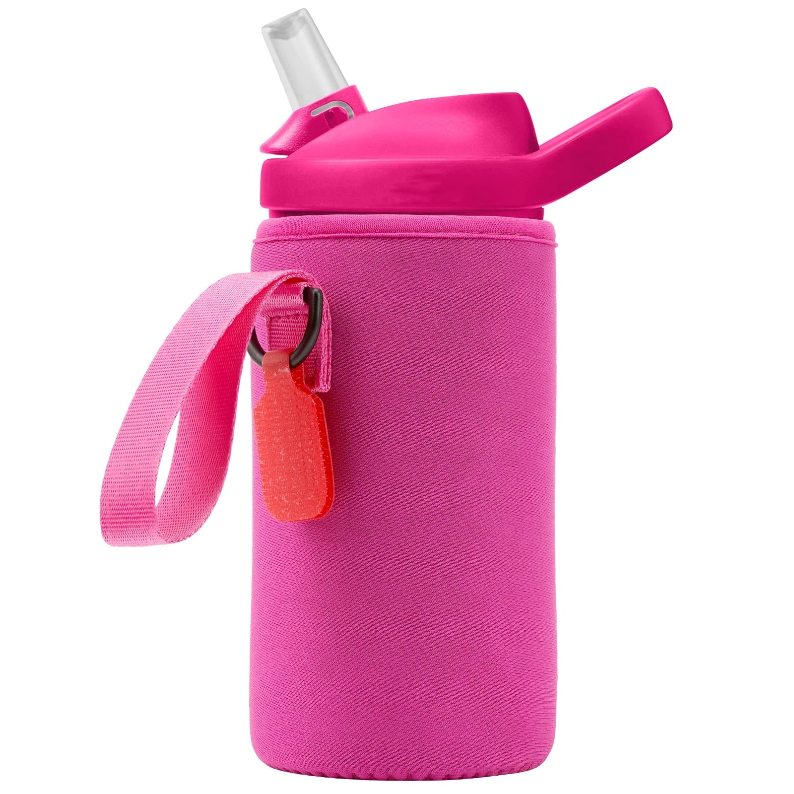 Linkidea Water Bottle Sleeve Compatible with CamelBak Eddy+ Tritan 14oz, Steel 12oz Kids Bottle, Waterbottle Holder Bag with Name Tag, Rose Red Edition-EDP1