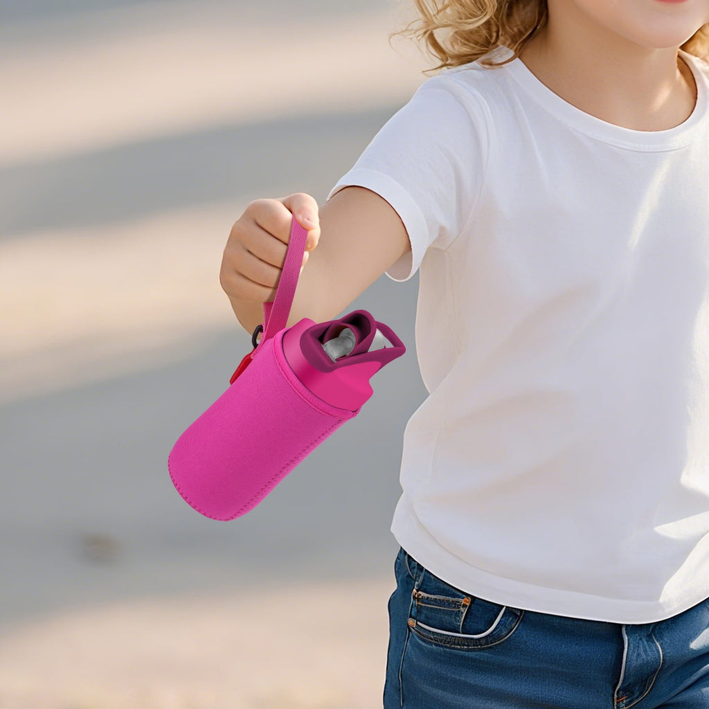 Linkidea Water Bottle Sleeve Compatible with CamelBak Eddy+ Tritan 14oz, Steel 12oz Kids Bottle, Waterbottle Holder Bag with Name Tag, Rose Red Edition-EDP1