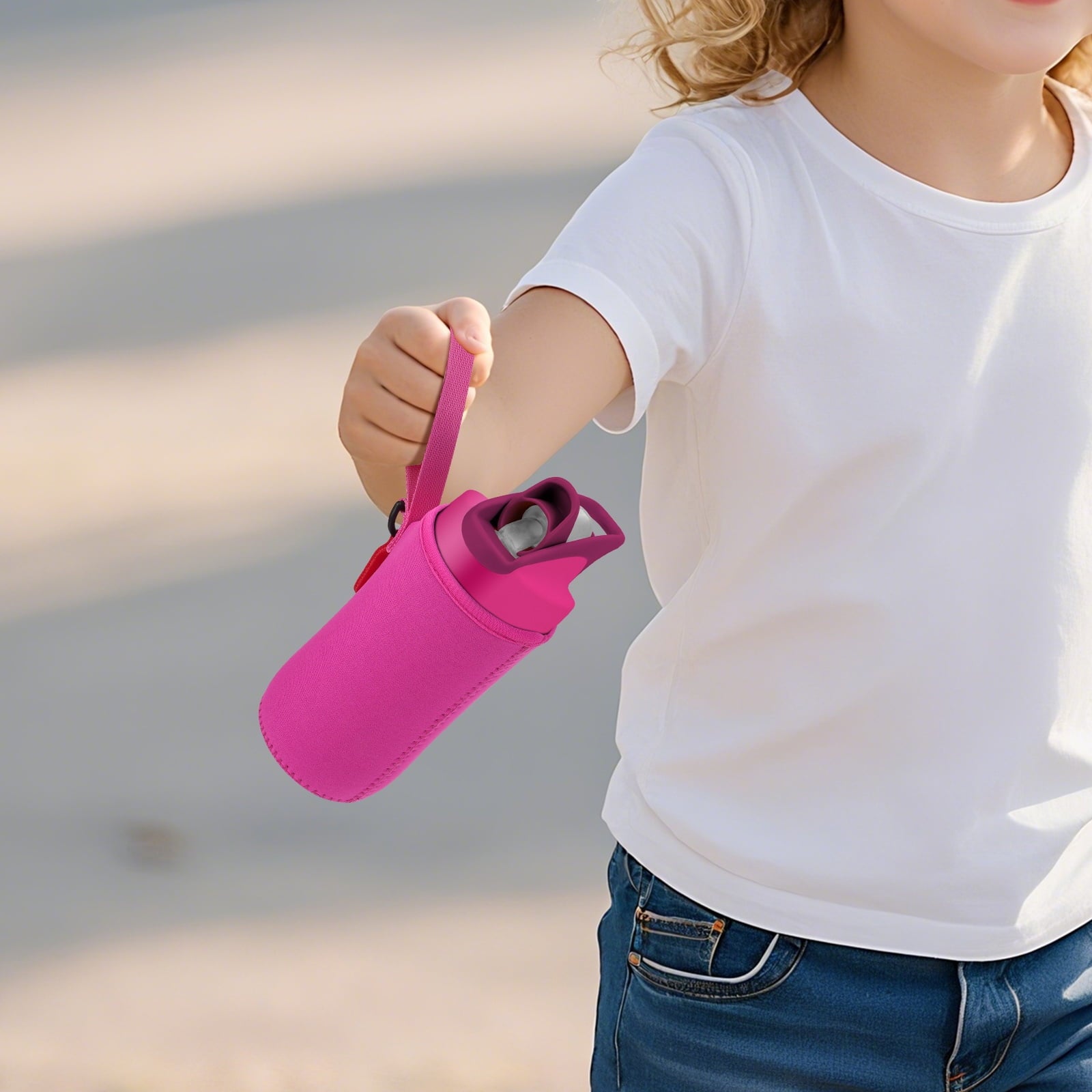 Linkidea Water Bottle Sleeve Compatible with CamelBak Eddy+ Tritan 14oz, Steel 12oz Kids Bottle, Waterbottle Holder Bag with Name Tag, Rose Red Edition-EDP1