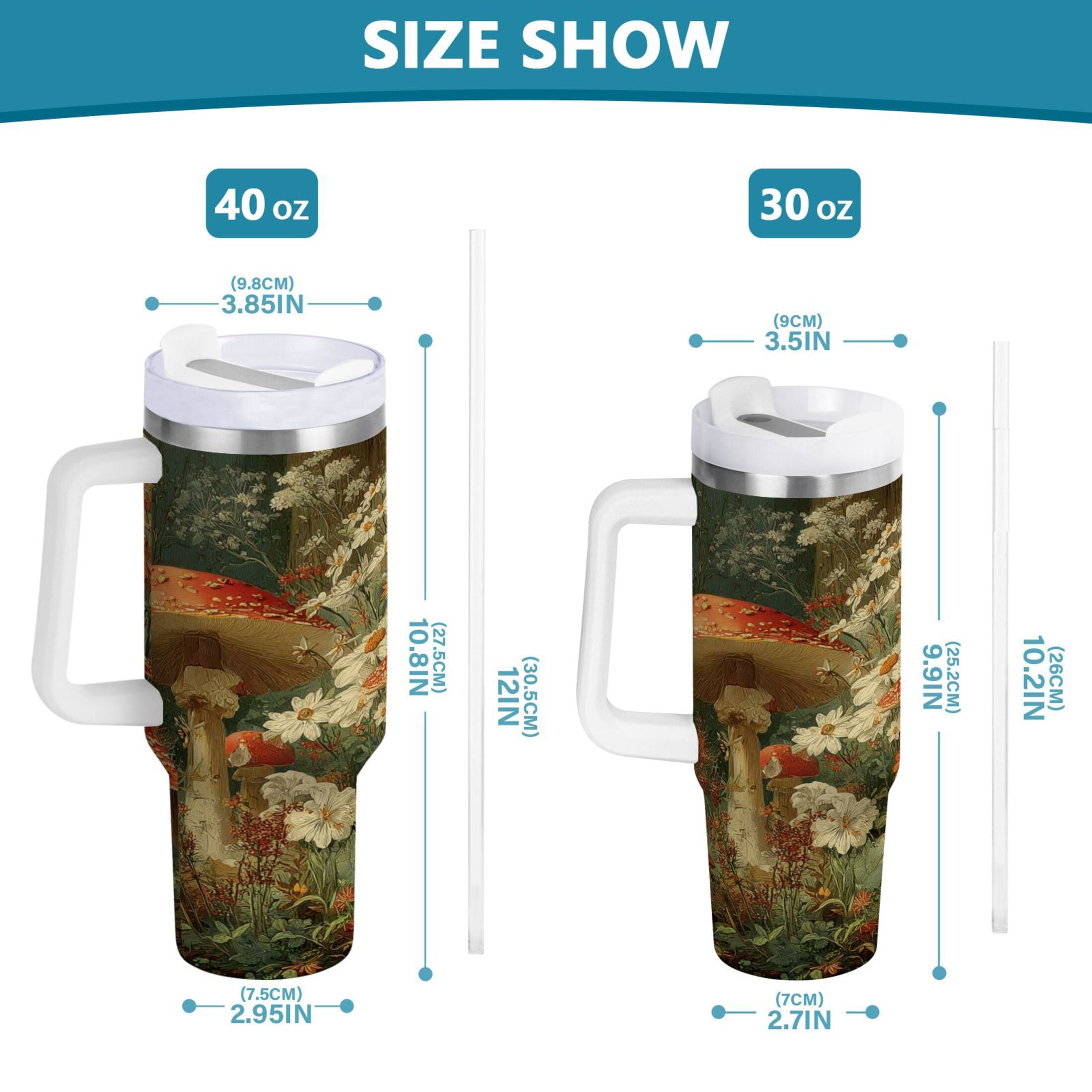 40 oz Insulated Stainless Steel Tumbler Double Wall Stainless Steel Tumbler with 2-Way Drinking Red Mushrooms Edition-ENS0