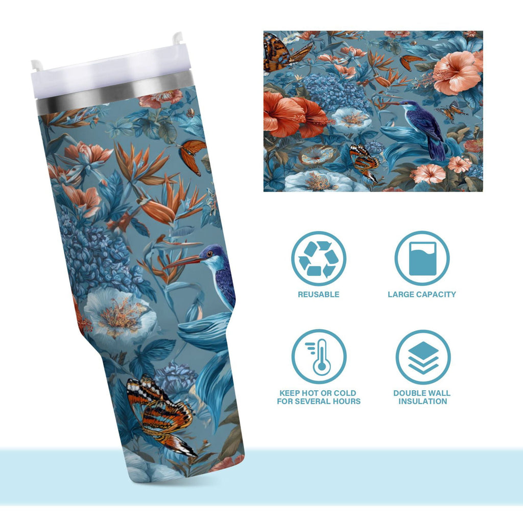 30 oz Insulated Stainless Steel Tumbler Double Wall Stainless Steel Tumbler with 2-Way Drinking Birds and Flowers Edition-7NR3