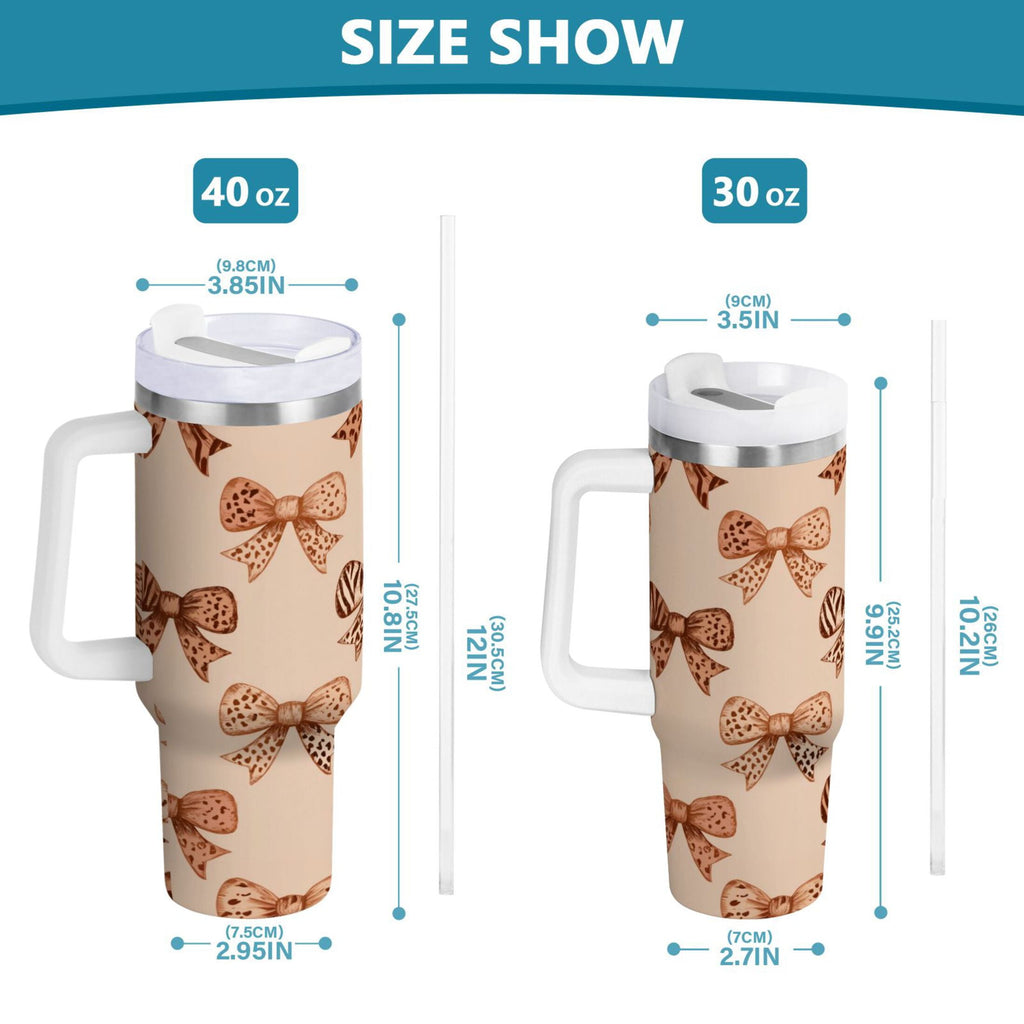 40 oz Insulated Stainless Steel Tumbler Double Wall Stainless Steel Tumbler with 2-Way Drinking Leopard Print Bow Edition-KO3I