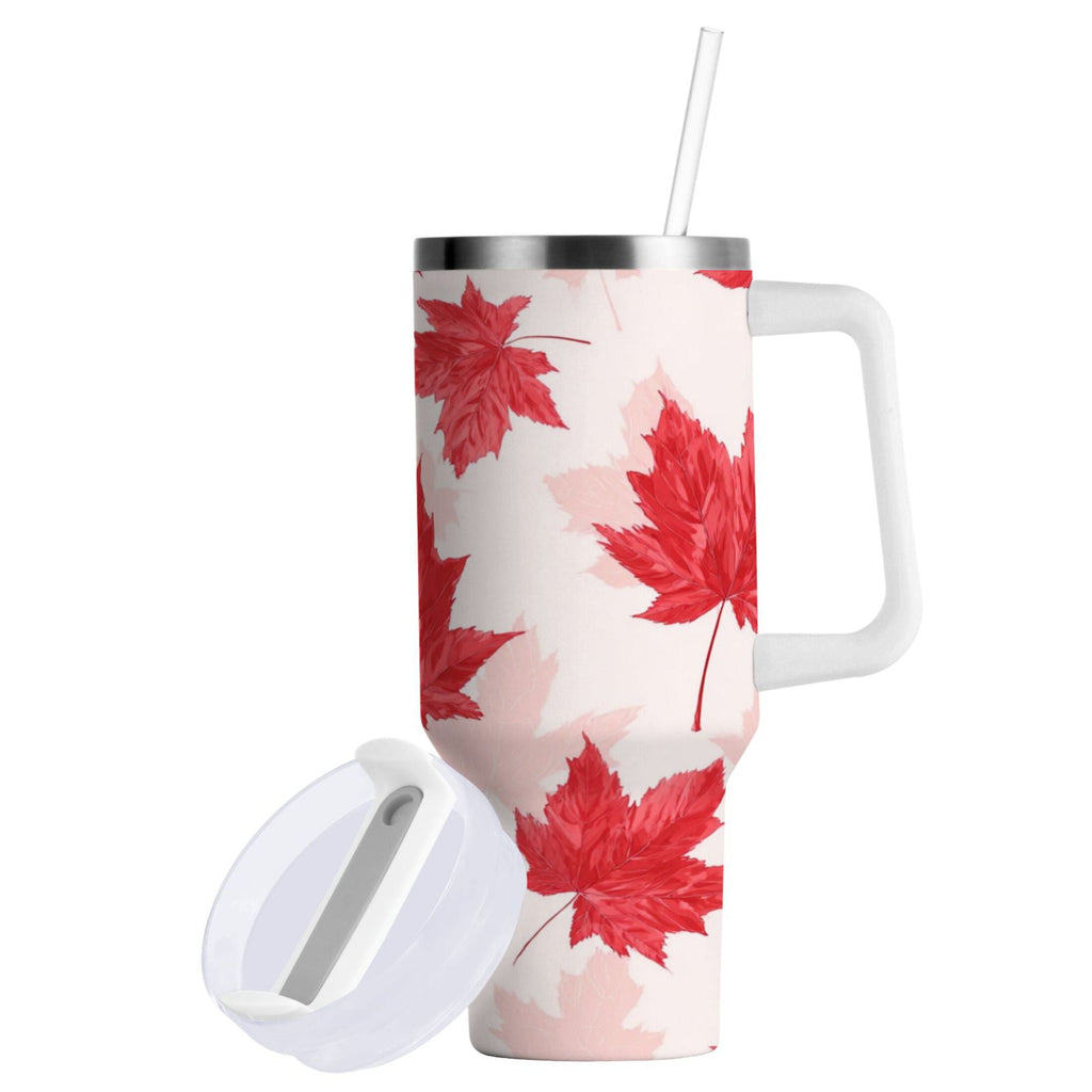 40 oz Insulated Stainless Steel Tumbler Double Wall Stainless Steel Tumbler with 2-Way Drinking Red Maple Leaves Pattern Edition-RVAZ