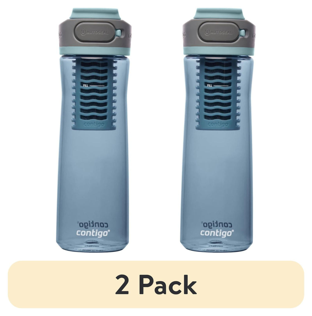 (2 pack) Contigo Clybourn Plastic FreeFlow Filter Water Bottle with AUTOSEAL Lid 24 oz., Dark Ice, with Replacable Filter Edition-2WYF