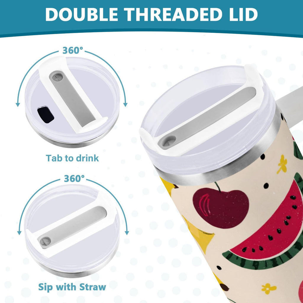 30 oz Insulated Stainless Steel Tumbler Double Wall Stainless Steel Tumbler with 2-Way Drinking Watermelon and Cherries Edition-E53S