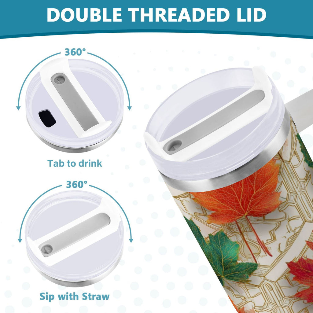 30 oz Insulated Stainless Steel Tumbler Double Wall Stainless Steel Tumbler with 2-Way Drinking Green and Red Maple Leaves Edition-5Z5P