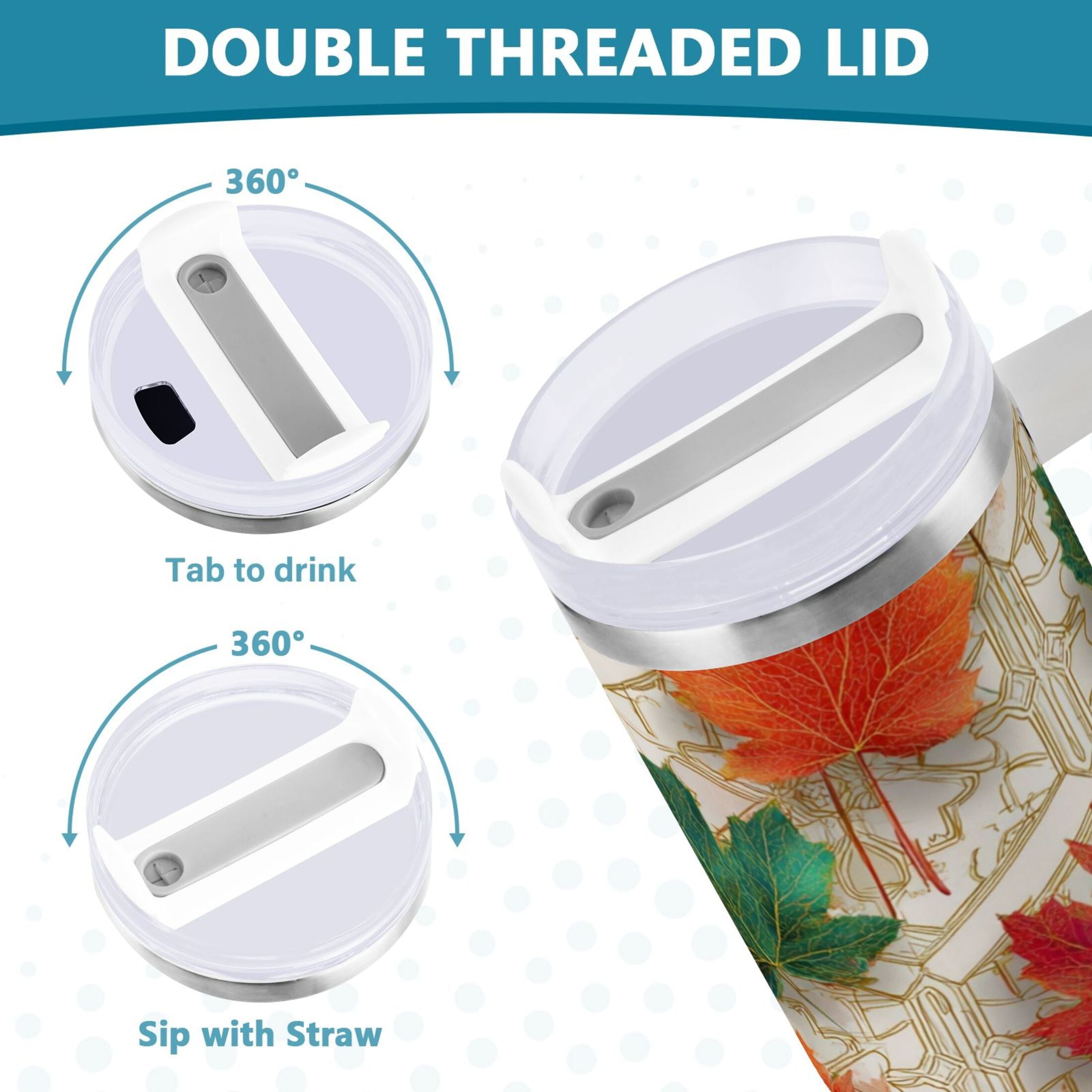 30 oz Insulated Stainless Steel Tumbler Double Wall Stainless Steel Tumbler with 2-Way Drinking Green and Red Maple Leaves Edition-5Z5P