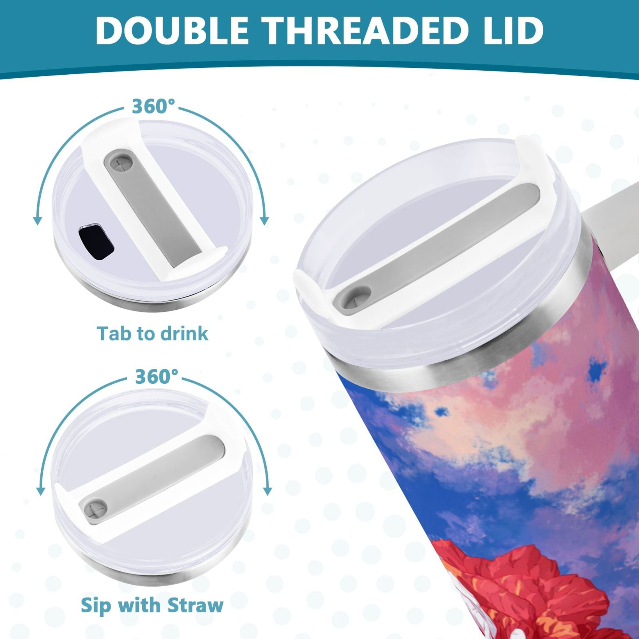 30 oz Insulated Stainless Steel Tumbler Double Wall Stainless Steel Tumbler with 2-Way Drinking Rose with Flag Pattern Edition-OTL2