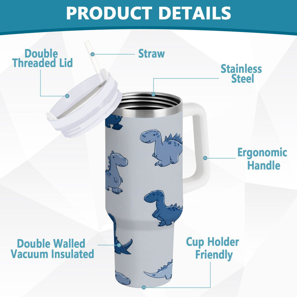 30 oz Insulated Stainless Steel Tumbler Double Wall Stainless Steel Tumbler with 2-Way Drinking Cute Blue Dinosaurs Edition-D192