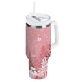 40 oz Insulated Stainless Steel Tumbler Double Wall Stainless Steel Tumbler with 2-Way Drinking Christmas Forest with Snowmen Edition-XRPF