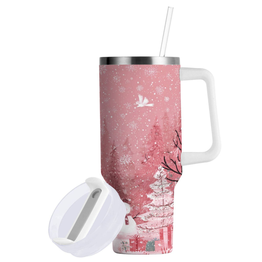 40 oz Insulated Stainless Steel Tumbler Double Wall Stainless Steel Tumbler with 2-Way Drinking Christmas Forest with Snowmen Edition-XRPF