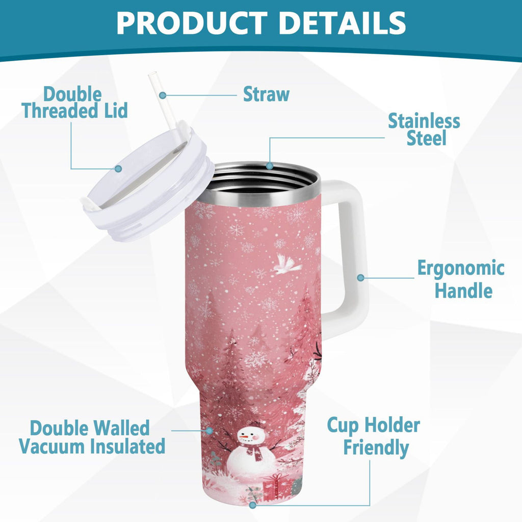 40 oz Insulated Stainless Steel Tumbler Double Wall Stainless Steel Tumbler with 2-Way Drinking Christmas Forest with Snowmen Edition-XRPF