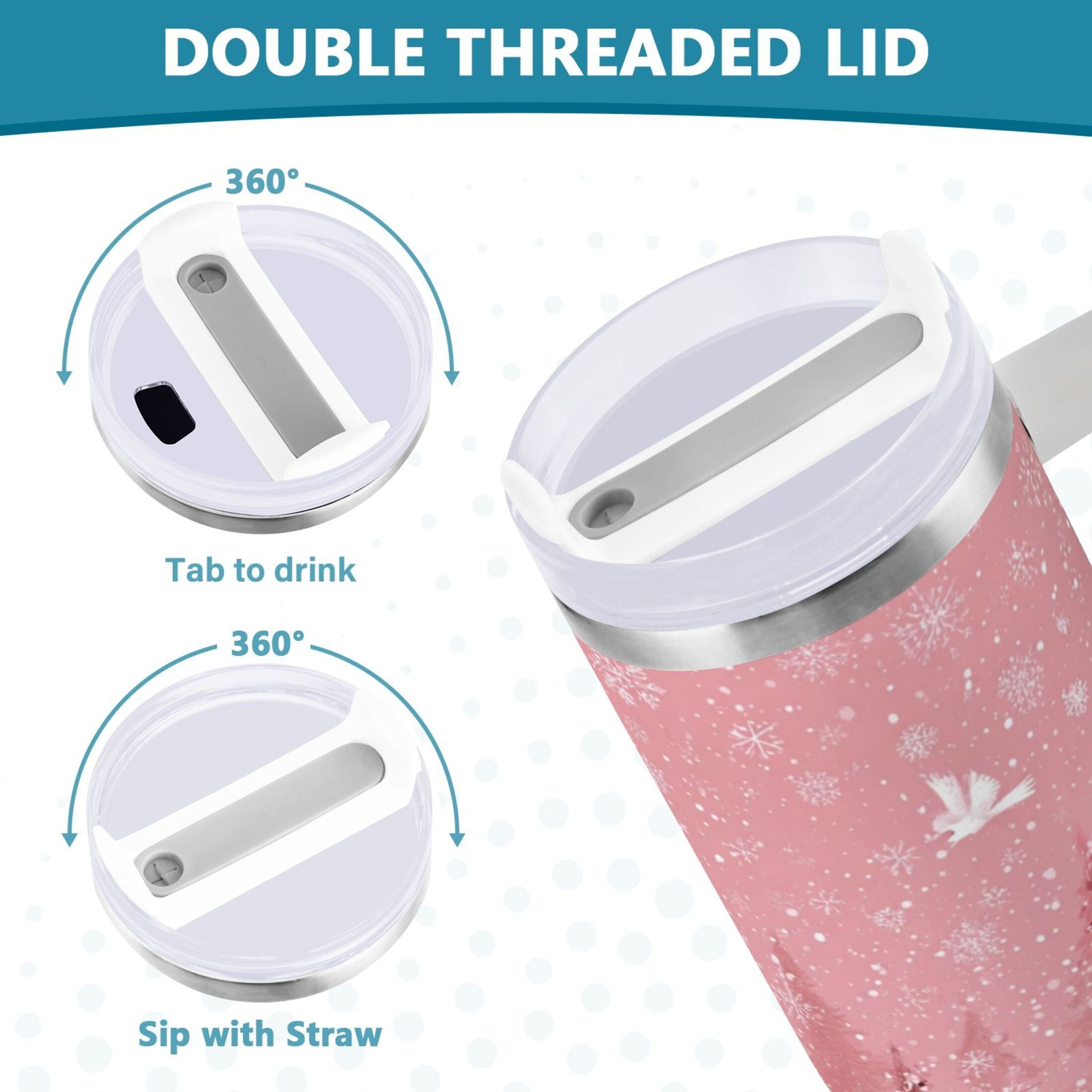40 oz Insulated Stainless Steel Tumbler Double Wall Stainless Steel Tumbler with 2-Way Drinking Christmas Forest with Snowmen Edition-XRPF