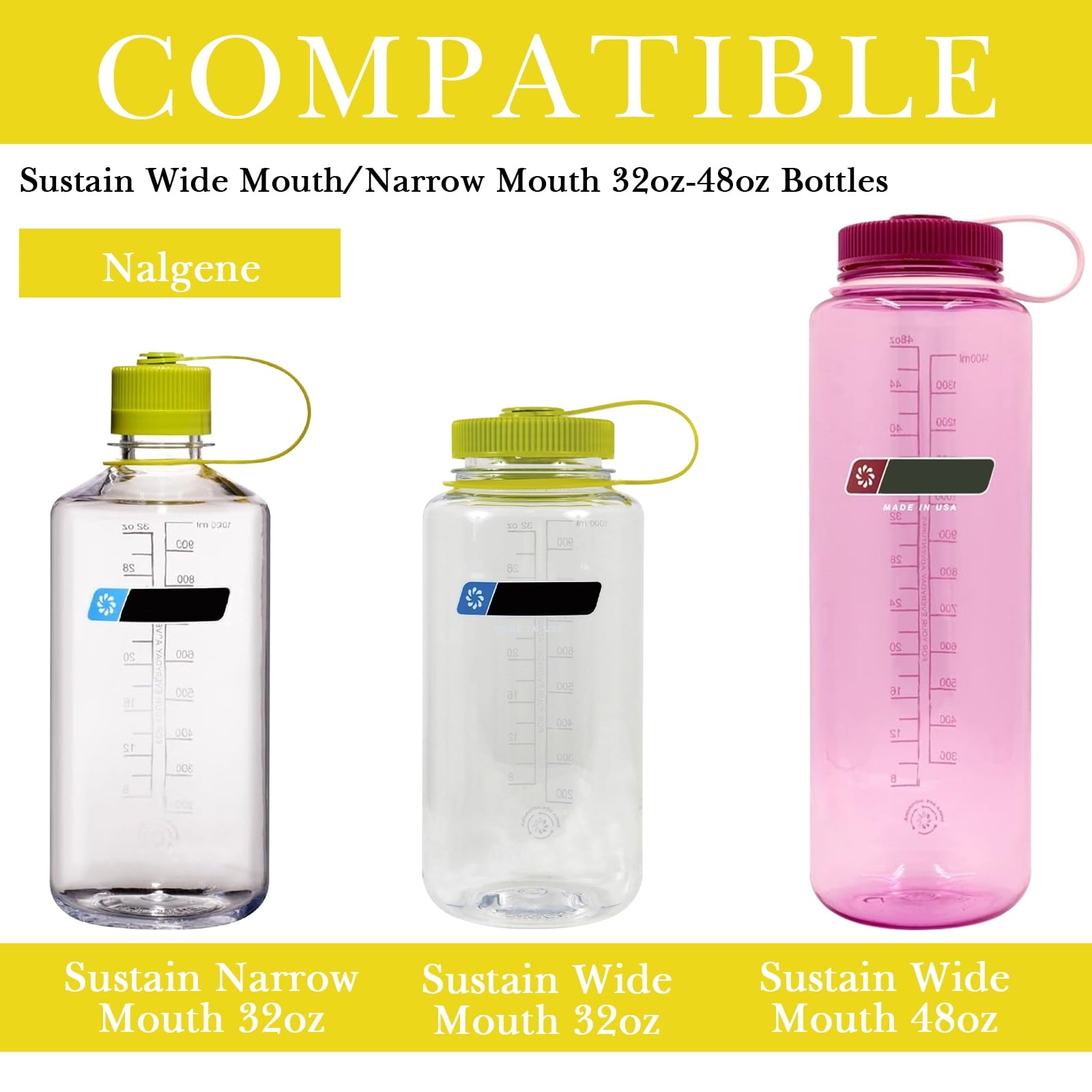Linkidea 2 Pack Water Bottle Boot Compatible with Nalgene Sustain Wide Mouth 32oz/48oz, Narrow Mouth 32oz, Silicone Anti-Slip Bottle Bottom Bumper Protector (Yellow) Edition-QMY1