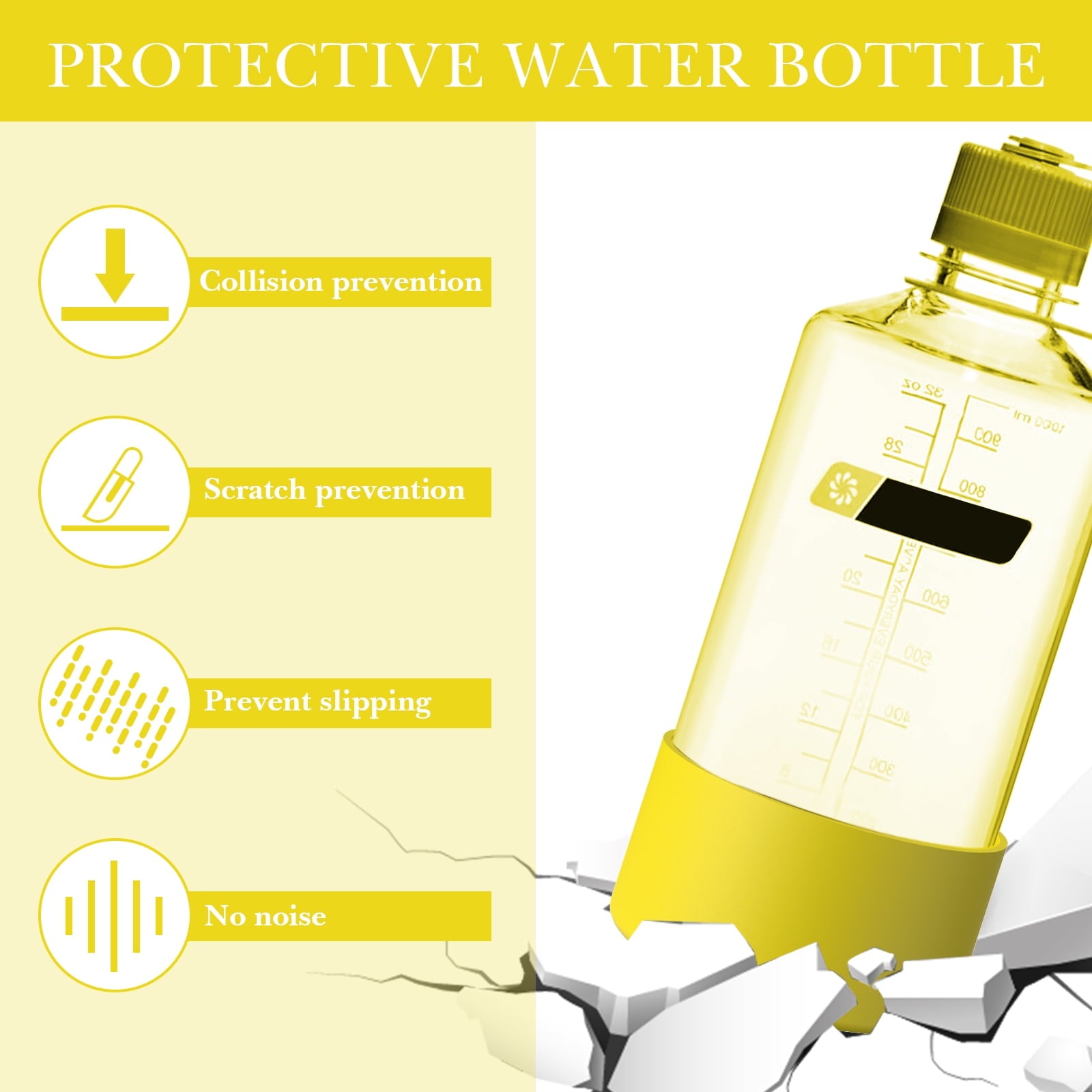 Linkidea 2 Pack Water Bottle Boot Compatible with Nalgene Sustain Wide Mouth 32oz/48oz, Narrow Mouth 32oz, Silicone Anti-Slip Bottle Bottom Bumper Protector (Yellow) Edition-QMY1