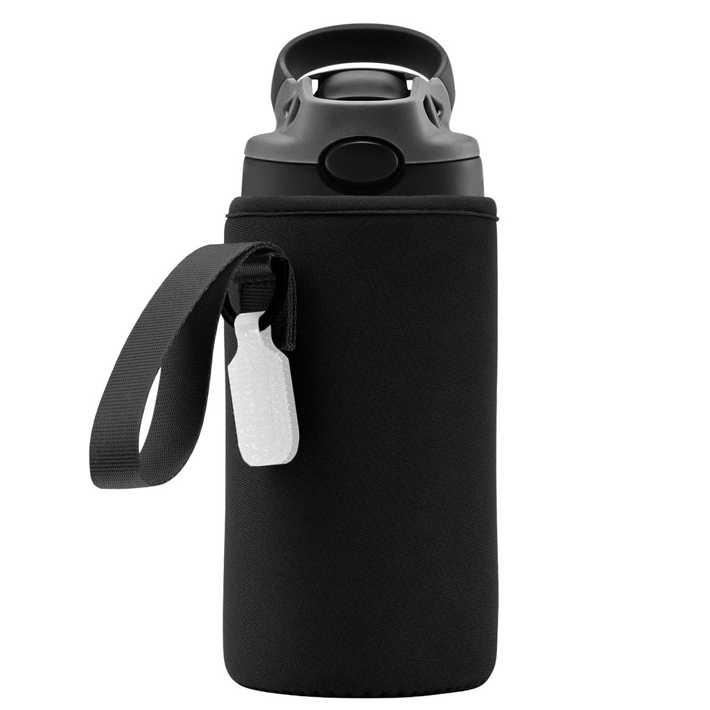 Linkidea Water Bottle Sleeve Compatible with Contigo Aubrey Tritan 14oz, Steel 13oz Kids Bottle, Waterbottle Holder Bag with Name Tag, Black Edition-BL4A