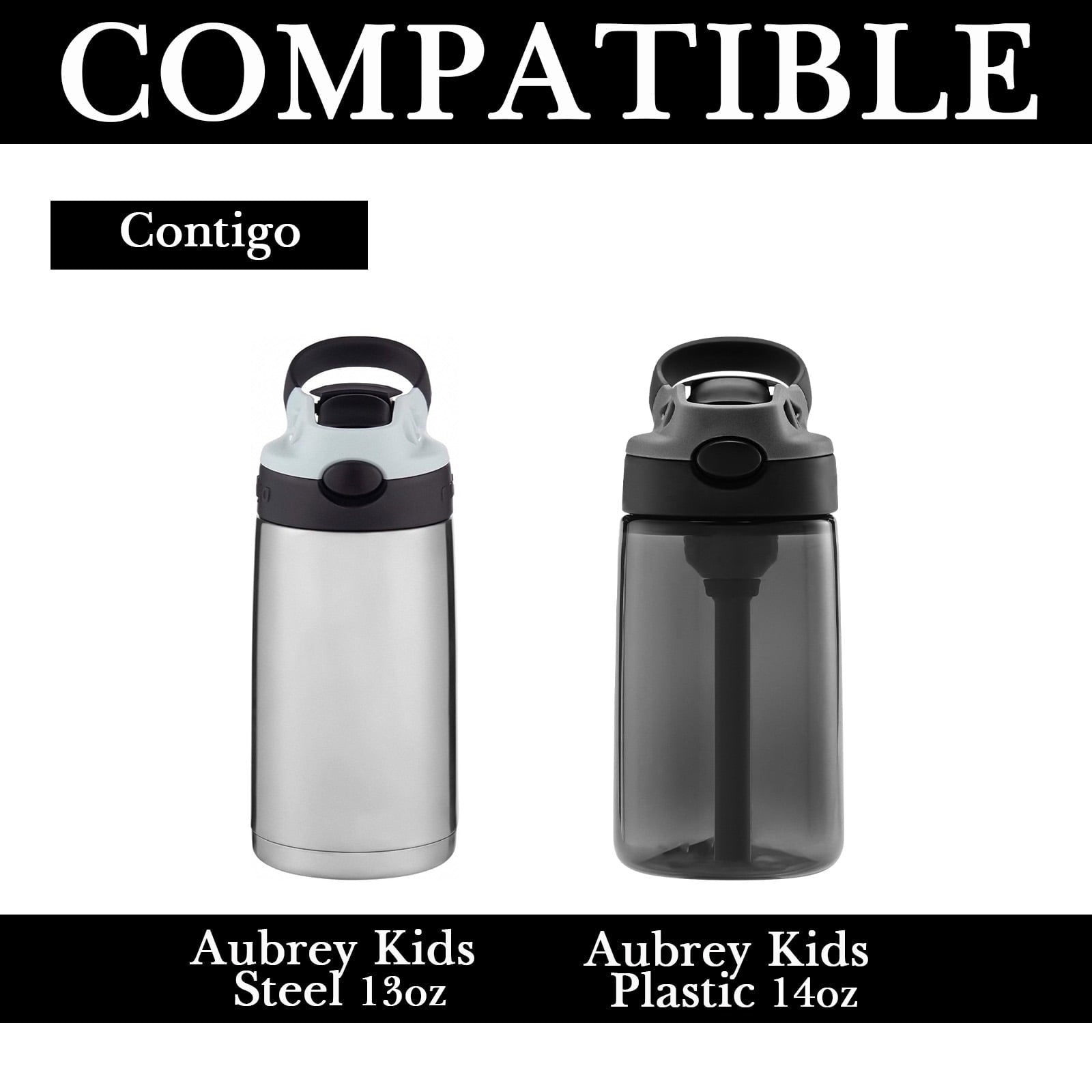 Linkidea Water Bottle Sleeve Compatible with Contigo Aubrey Tritan 14oz, Steel 13oz Kids Bottle, Waterbottle Holder Bag with Name Tag, Black Edition-BL4A