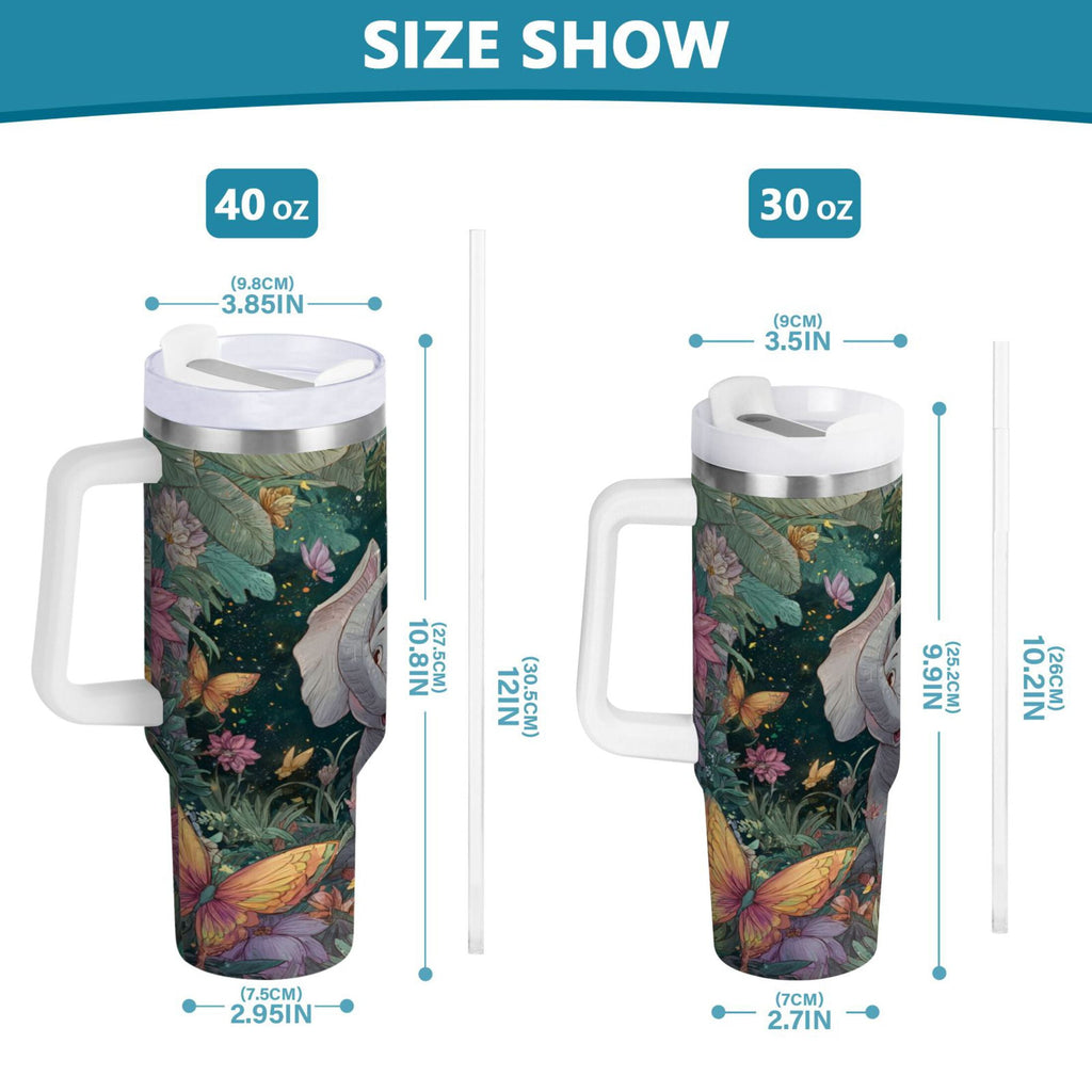 40 oz Insulated Stainless Steel Tumbler Double Wall Stainless Steel Tumbler with 2-Way Drinking Cute Elephant Edition-K94G