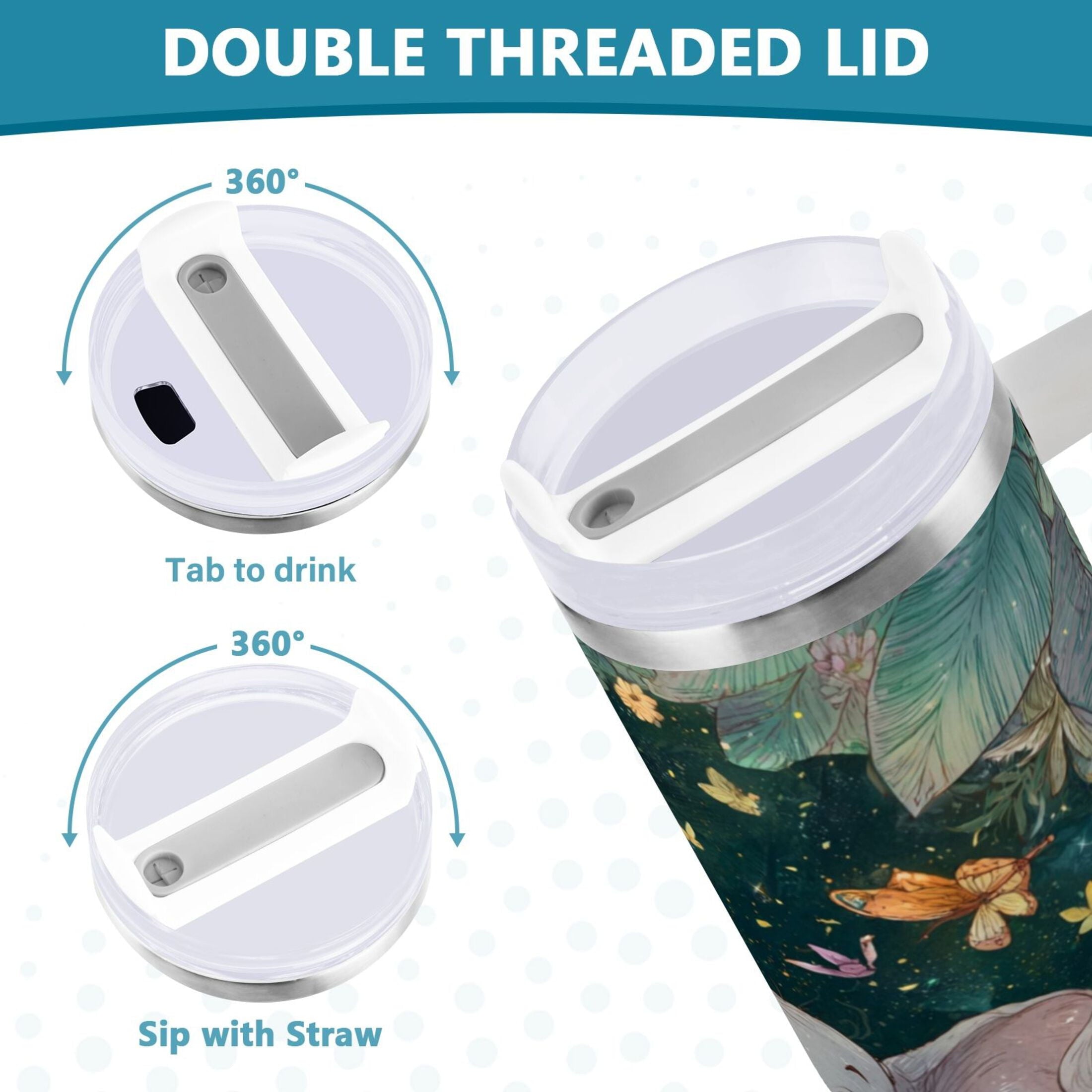 40 oz Insulated Stainless Steel Tumbler Double Wall Stainless Steel Tumbler with 2-Way Drinking Cute Elephant Edition-K94G