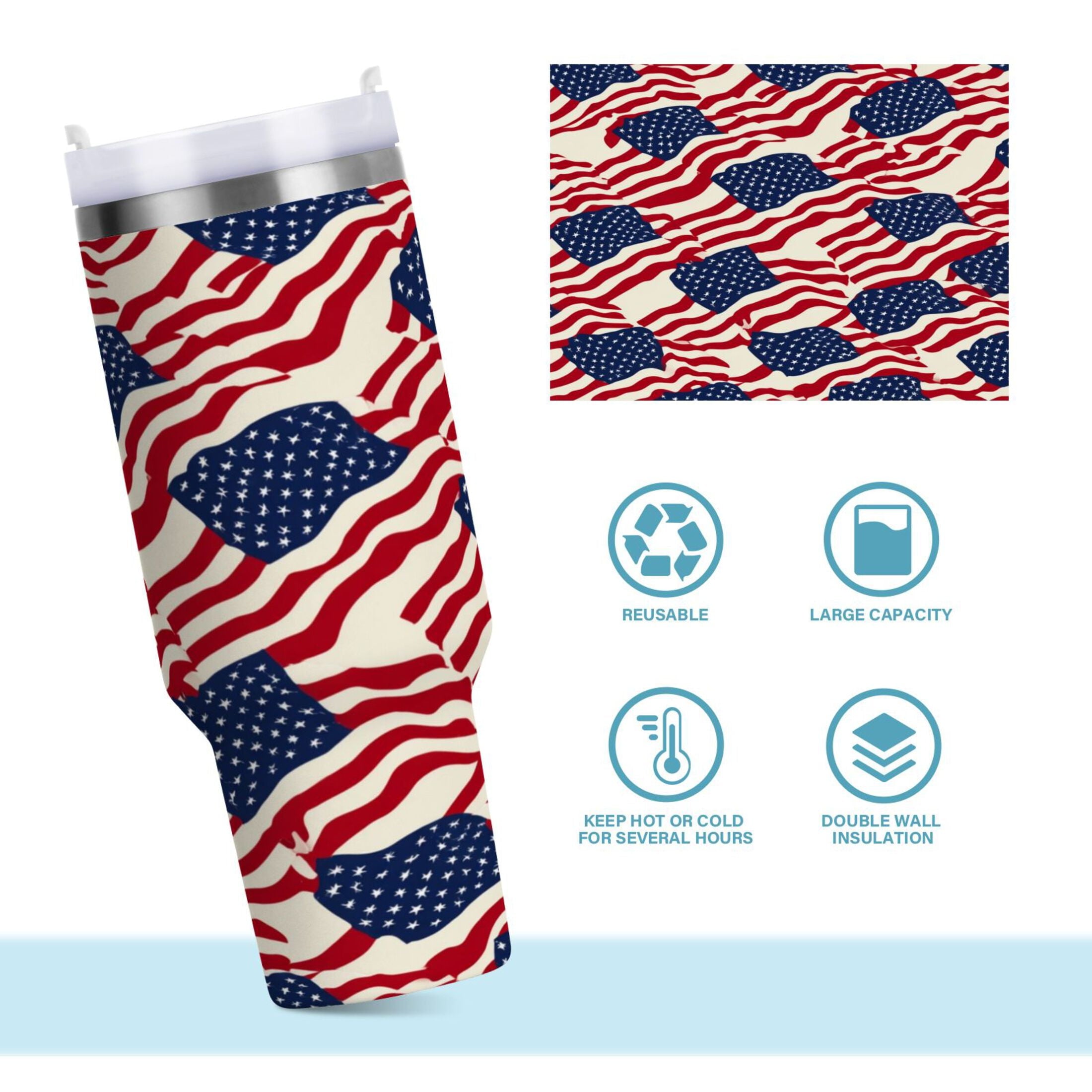 40 oz Insulated Stainless Steel Tumbler Double Wall Stainless Steel Tumbler with 2-Way Drinking Flags Abstract Design Edition-6IEN
