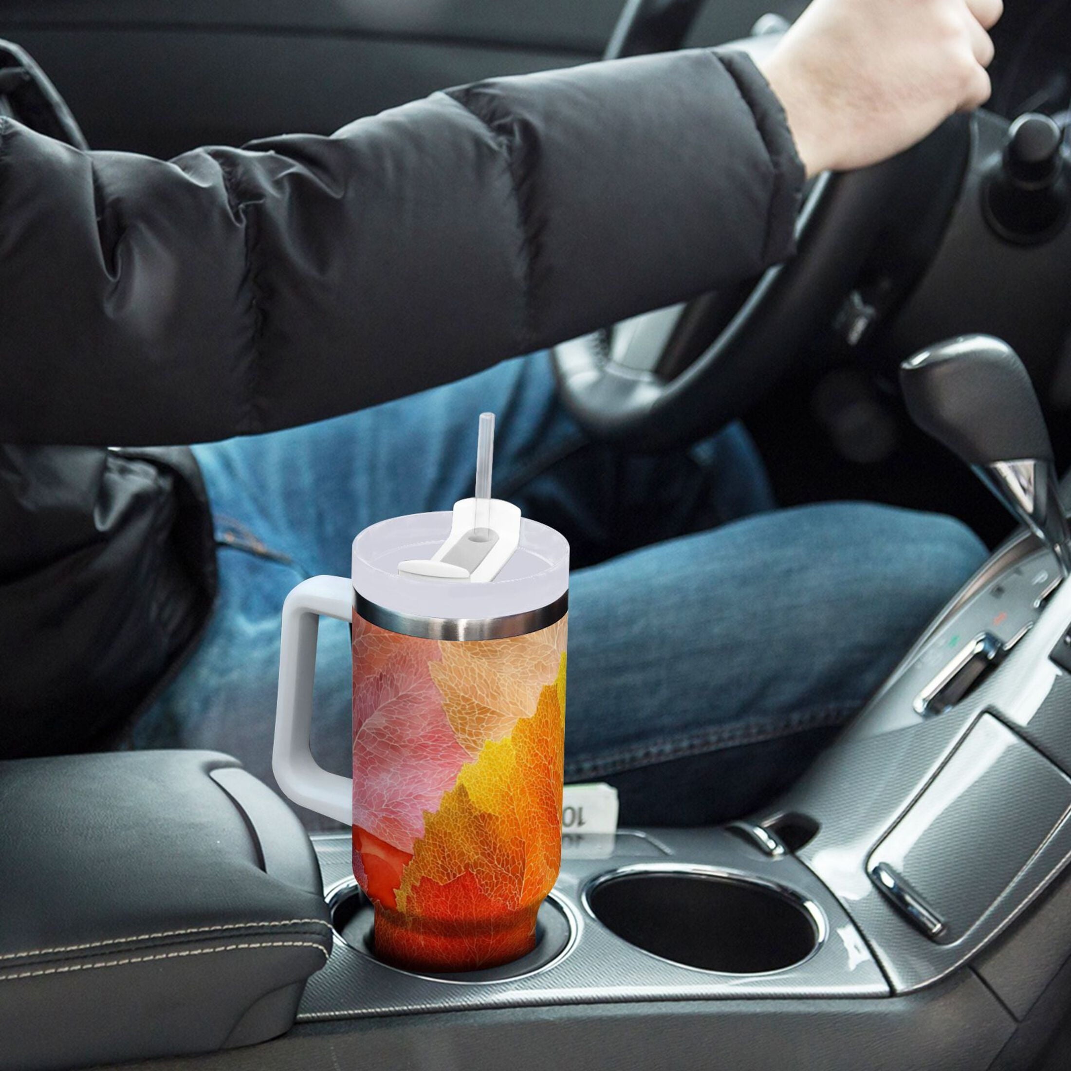 30 oz Insulated Stainless Steel Tumbler Double Wall Stainless Steel Tumbler with 2-Way Drinking Various Shades Autumn Leaves Edition-3NYS