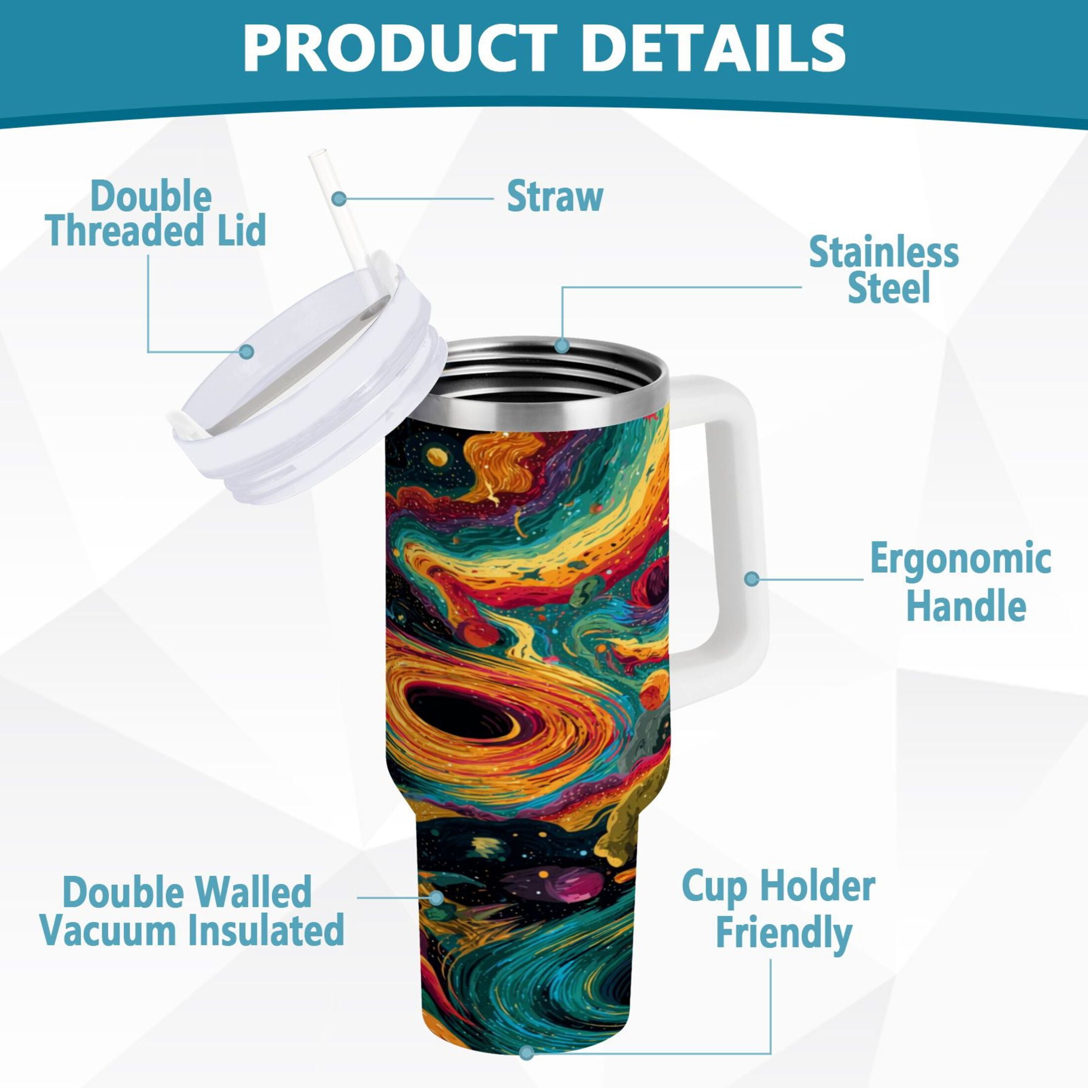 40 oz Insulated Stainless Steel Tumbler Double Wall Stainless Steel Tumbler with 2-Way Drinking Swirling Galaxy Edition-HVDN