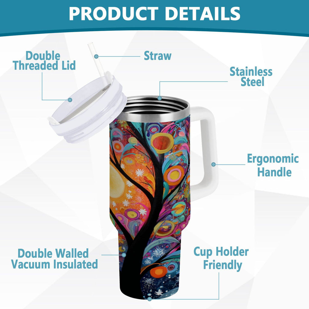 30 oz Insulated Stainless Steel Tumbler Double Wall Stainless Steel Tumbler with 2-Way Drinking Beautiful Abstract Tree Painting Edition-26K1