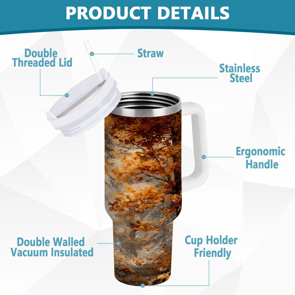 30 oz Insulated Stainless Steel Tumbler Double Wall Stainless Steel Tumbler with 2-Way Drinking Beautiful Autumn Forest Edition-2FHX