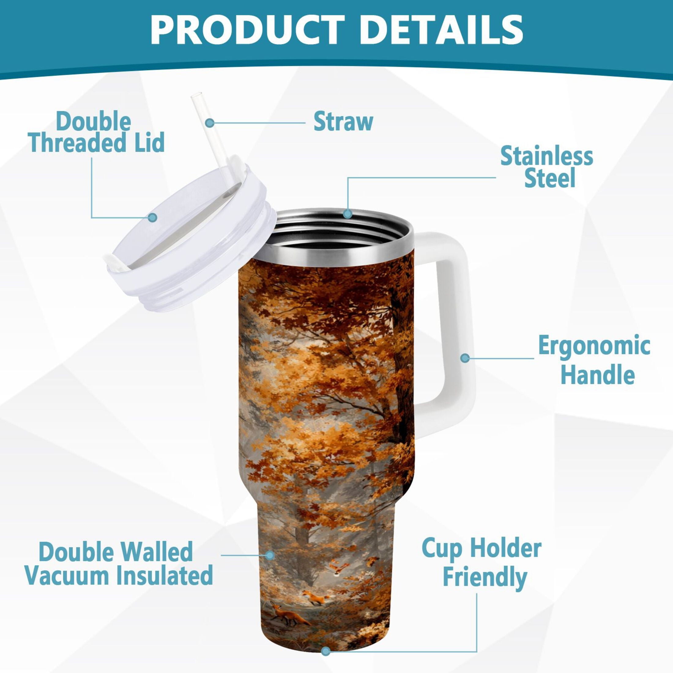 30 oz Insulated Stainless Steel Tumbler Double Wall Stainless Steel Tumbler with 2-Way Drinking Beautiful Autumn Forest Edition-2FHX