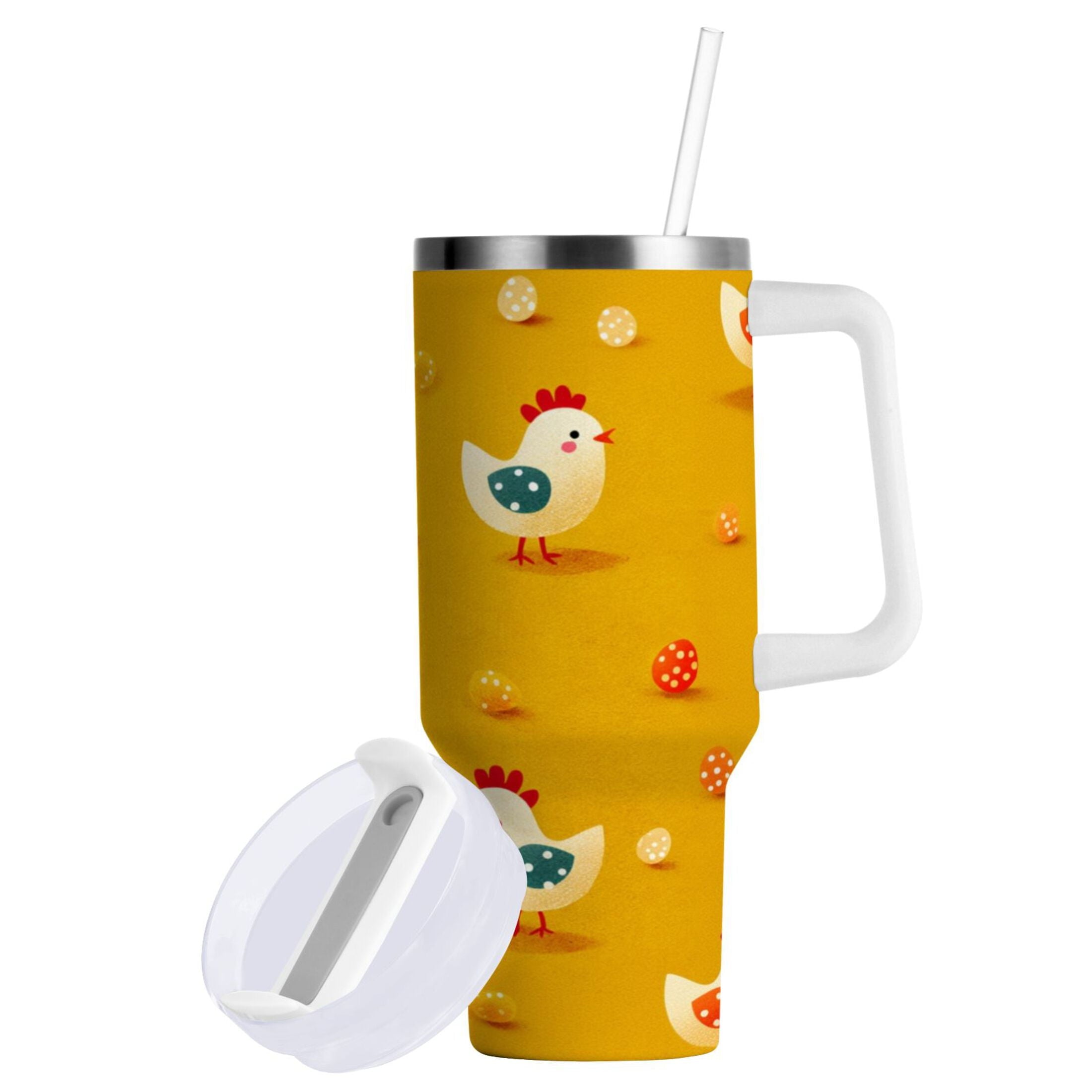 30 oz Insulated Stainless Steel Tumbler Double Wall Stainless Steel Tumbler with 2-Way Drinking Cartoon Chickens Pattern Edition-4YKJ