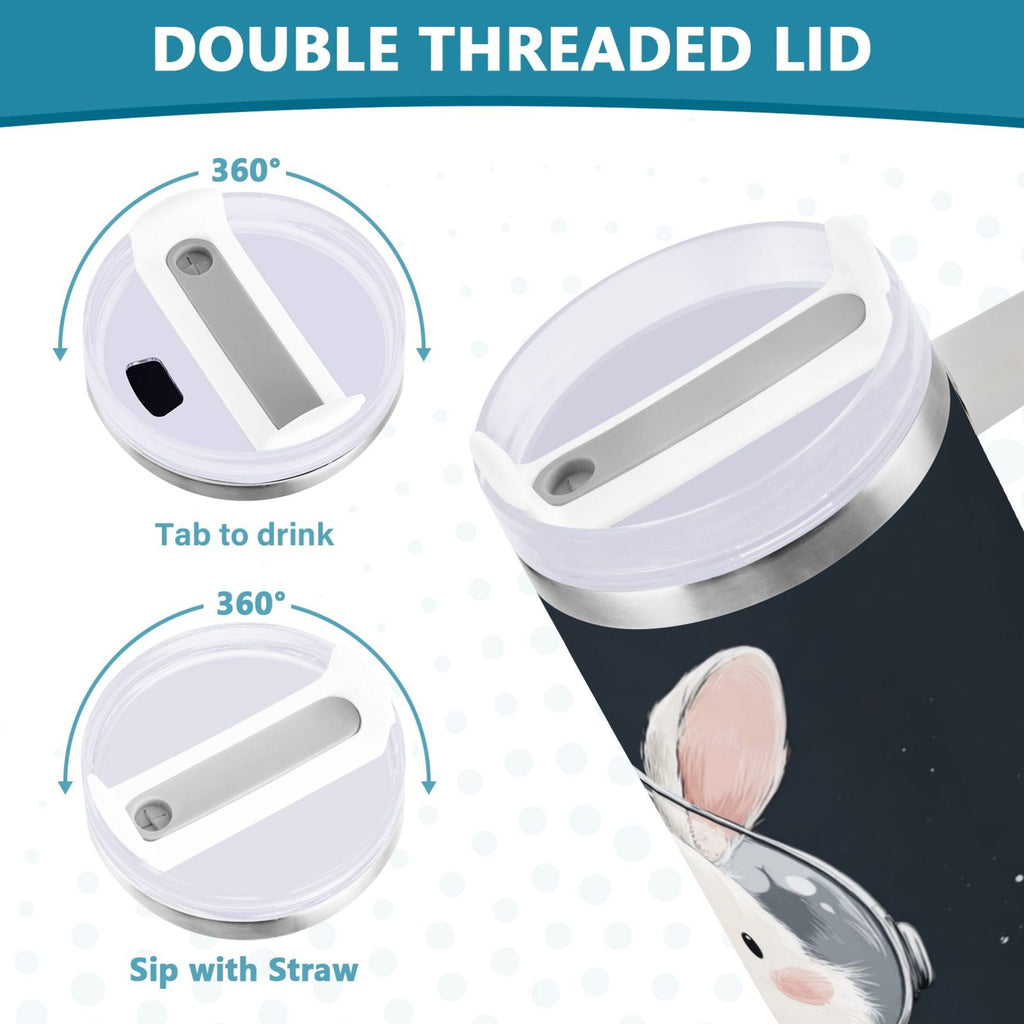 40 oz Insulated Stainless Steel Tumbler Double Wall Stainless Steel Tumbler with 2-Way Drinking Rabbit in A Space Edition-2DXJ